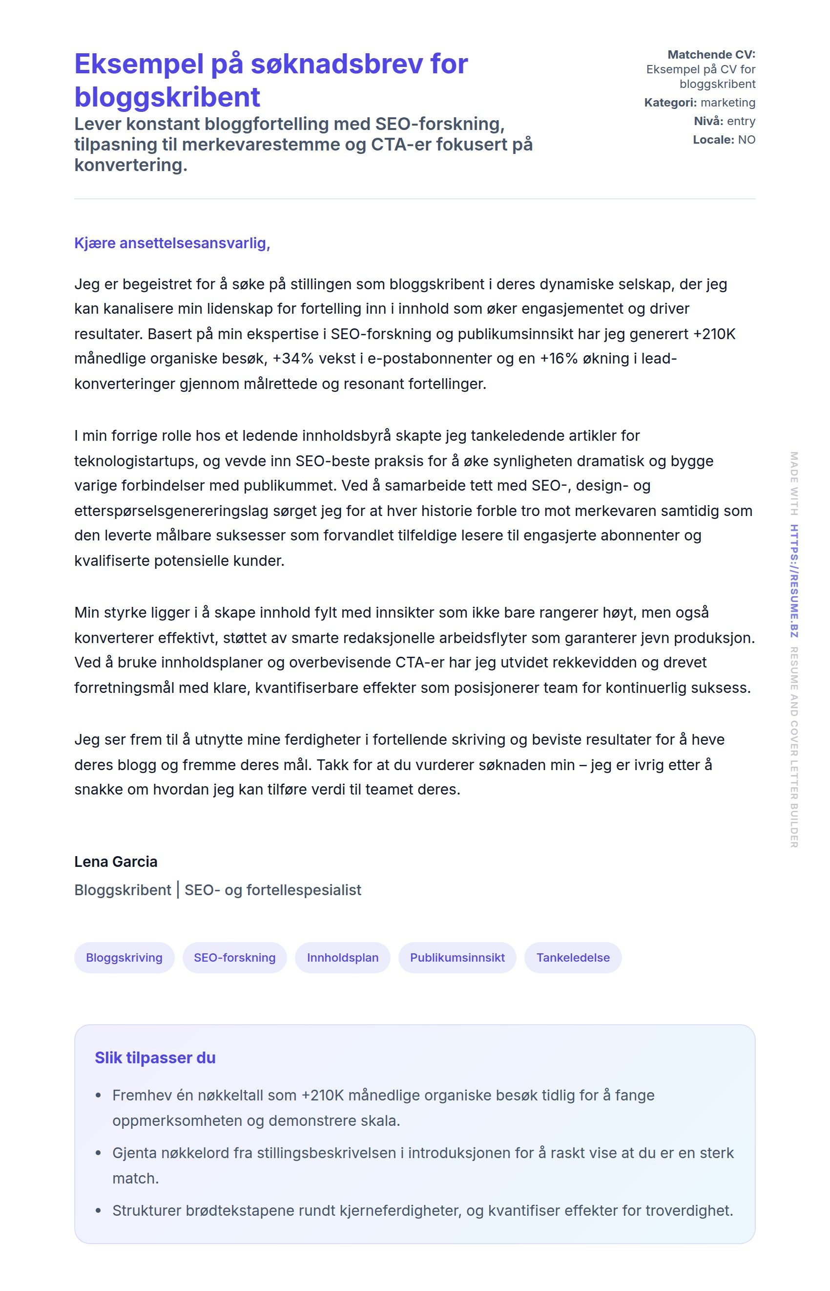 Forhåndsvisning av søknadsbrev for Eksempel på søknadsbrev for bloggskribent