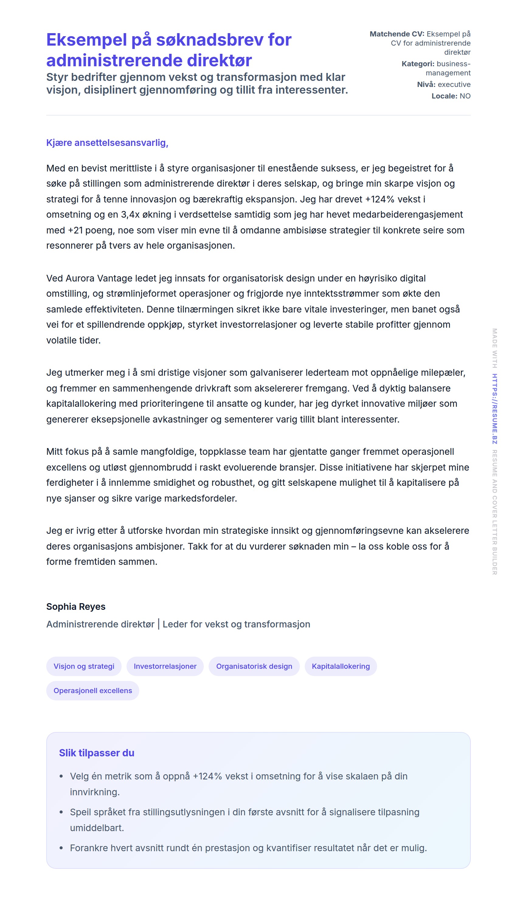 Forhåndsvisning av søknadsbrev for Eksempel på søknadsbrev for administrerende direktør