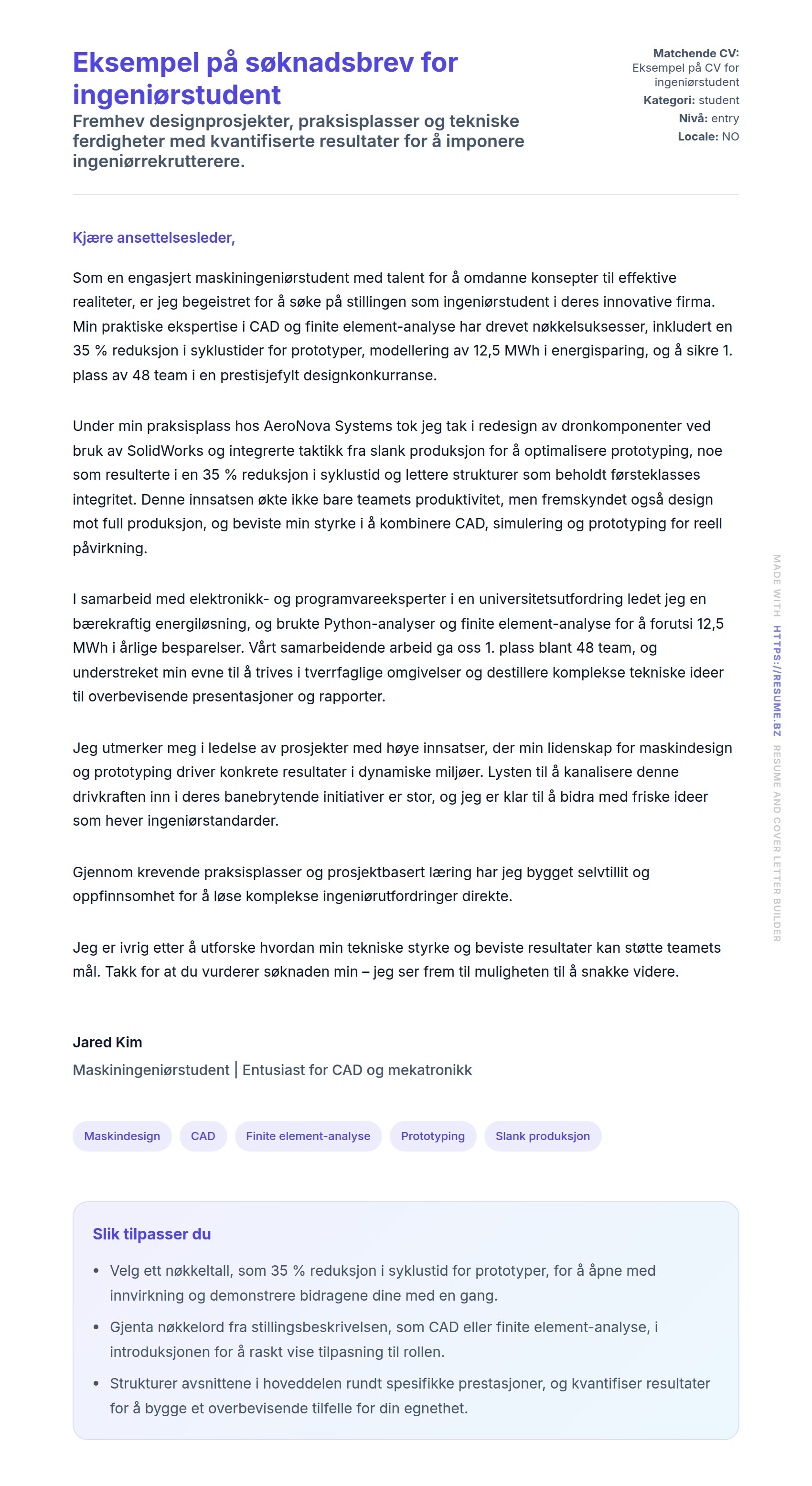 Eksempel på søknadsbrev for ingeniørstudent