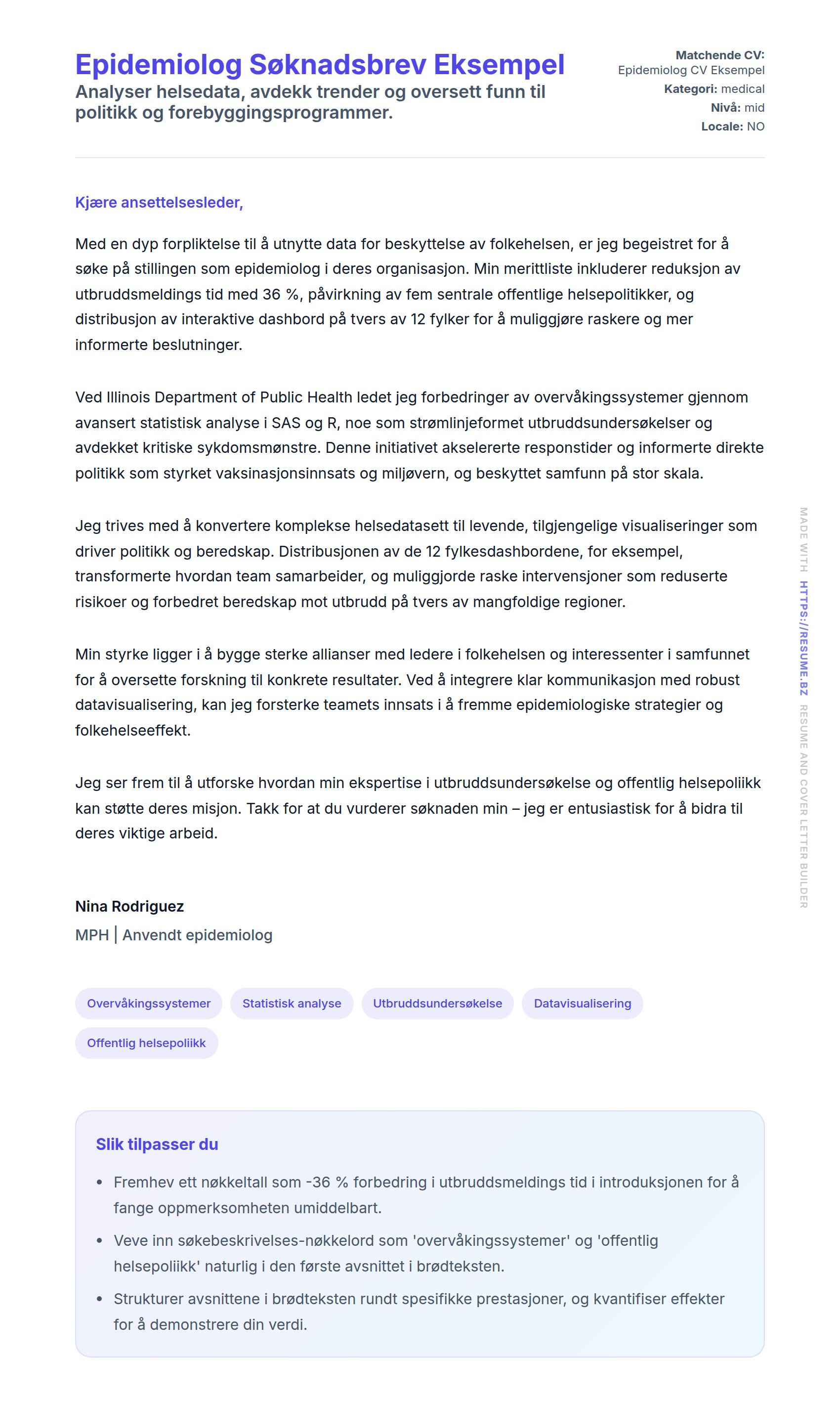 Forhåndsvisning av søknadsbrev for Epidemiolog Søknadsbrev Eksempel