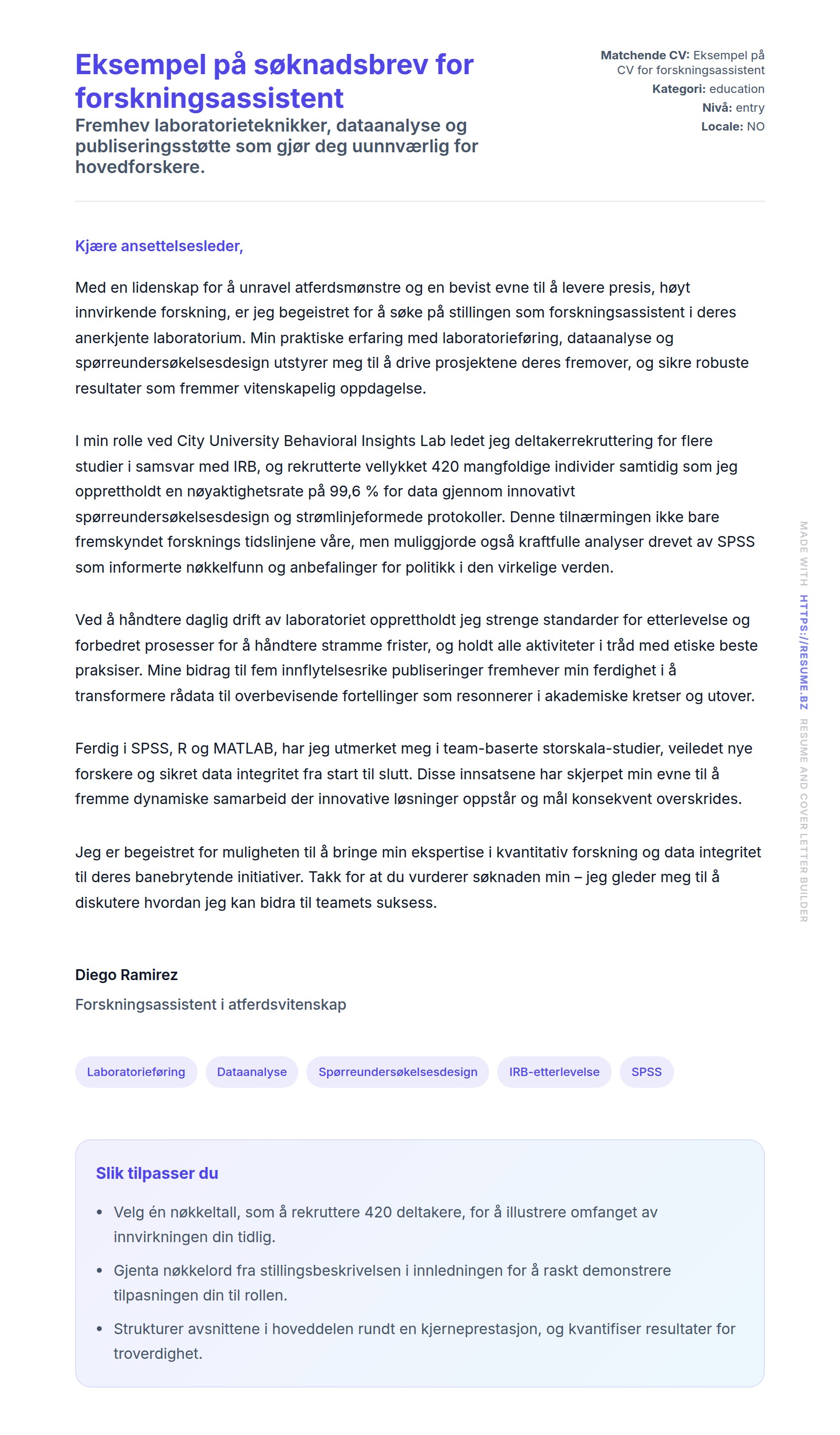 Eksempel på søknadsbrev for forskningsassistent