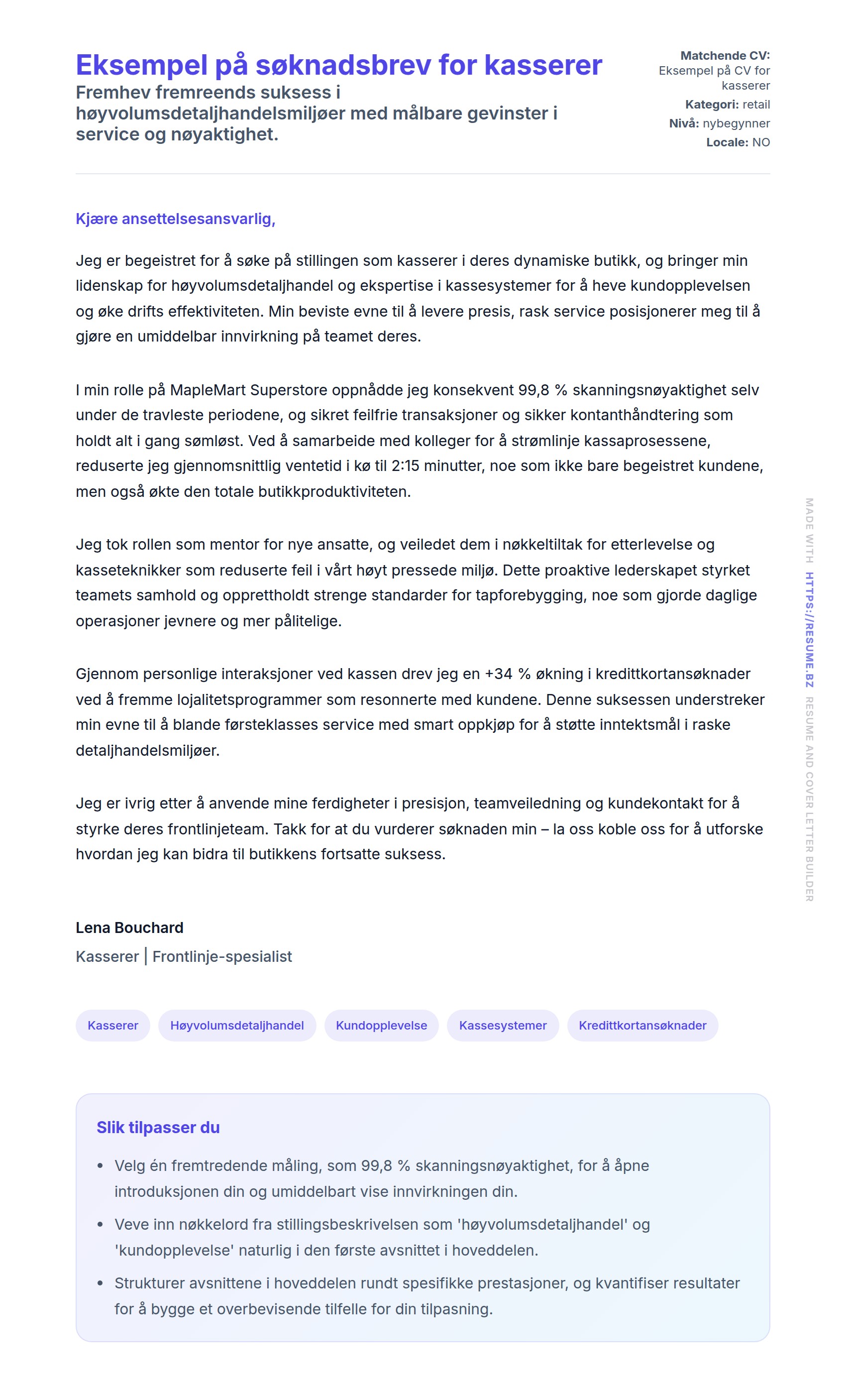 Eksempel på søknadsbrev for kasserer