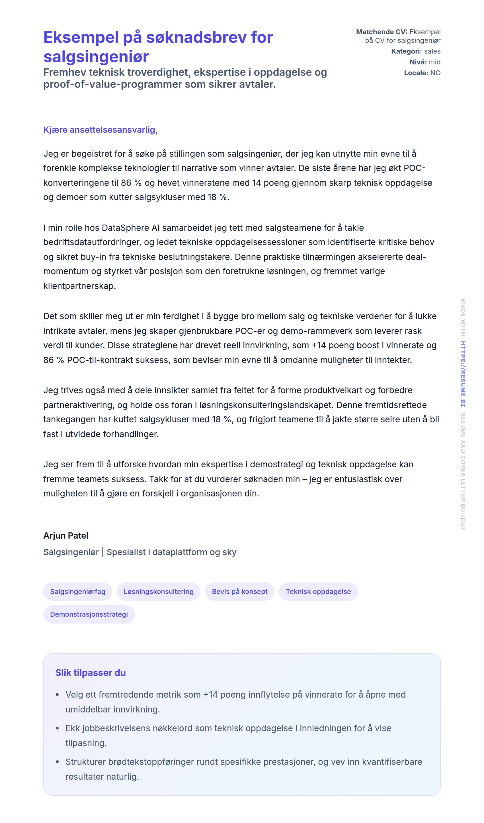 Eksempel på søknadsbrev for salgsingeniør