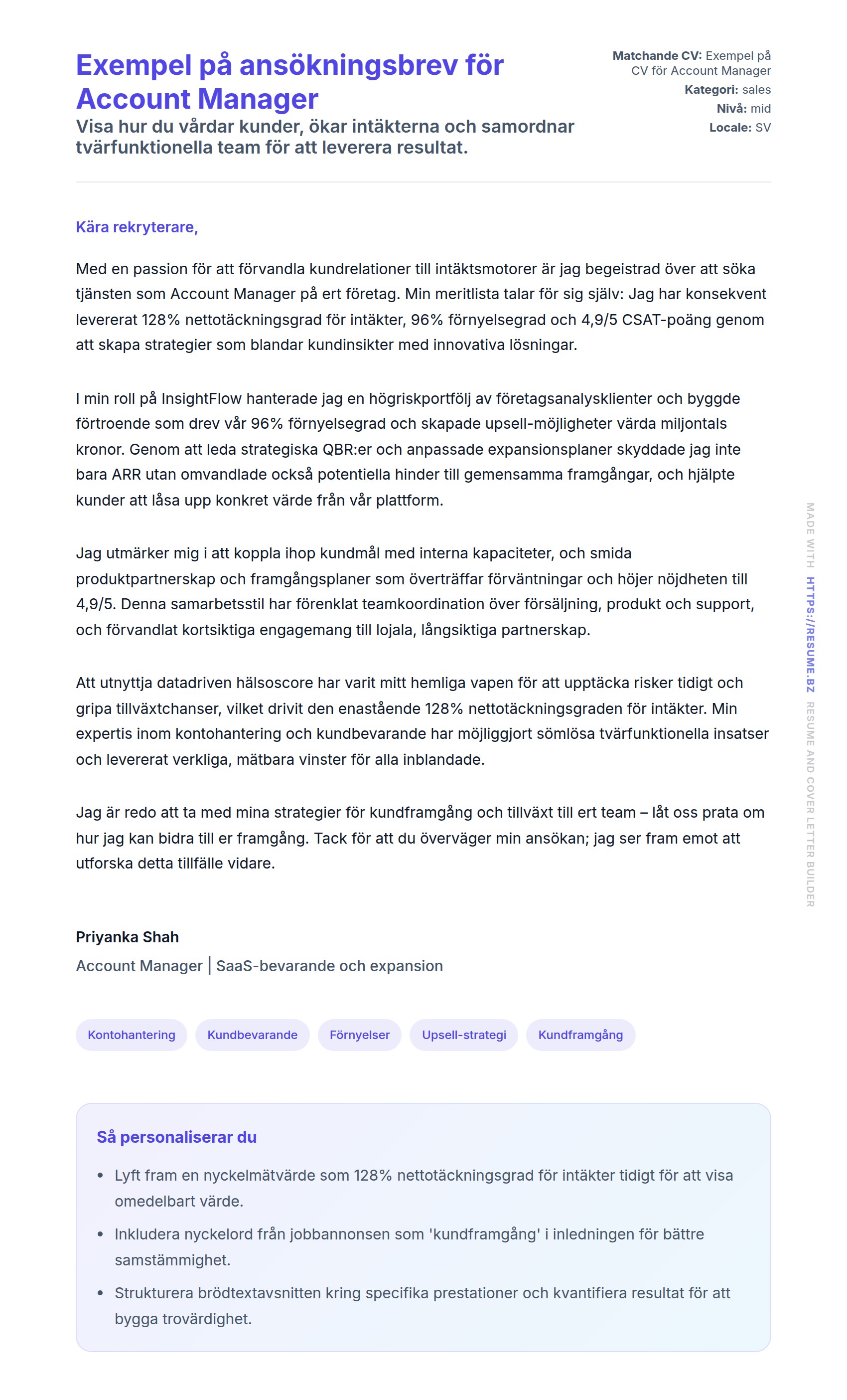 Förhandsgranskning av motivationsbrev för Exempel på ansökningsbrev för Account Manager