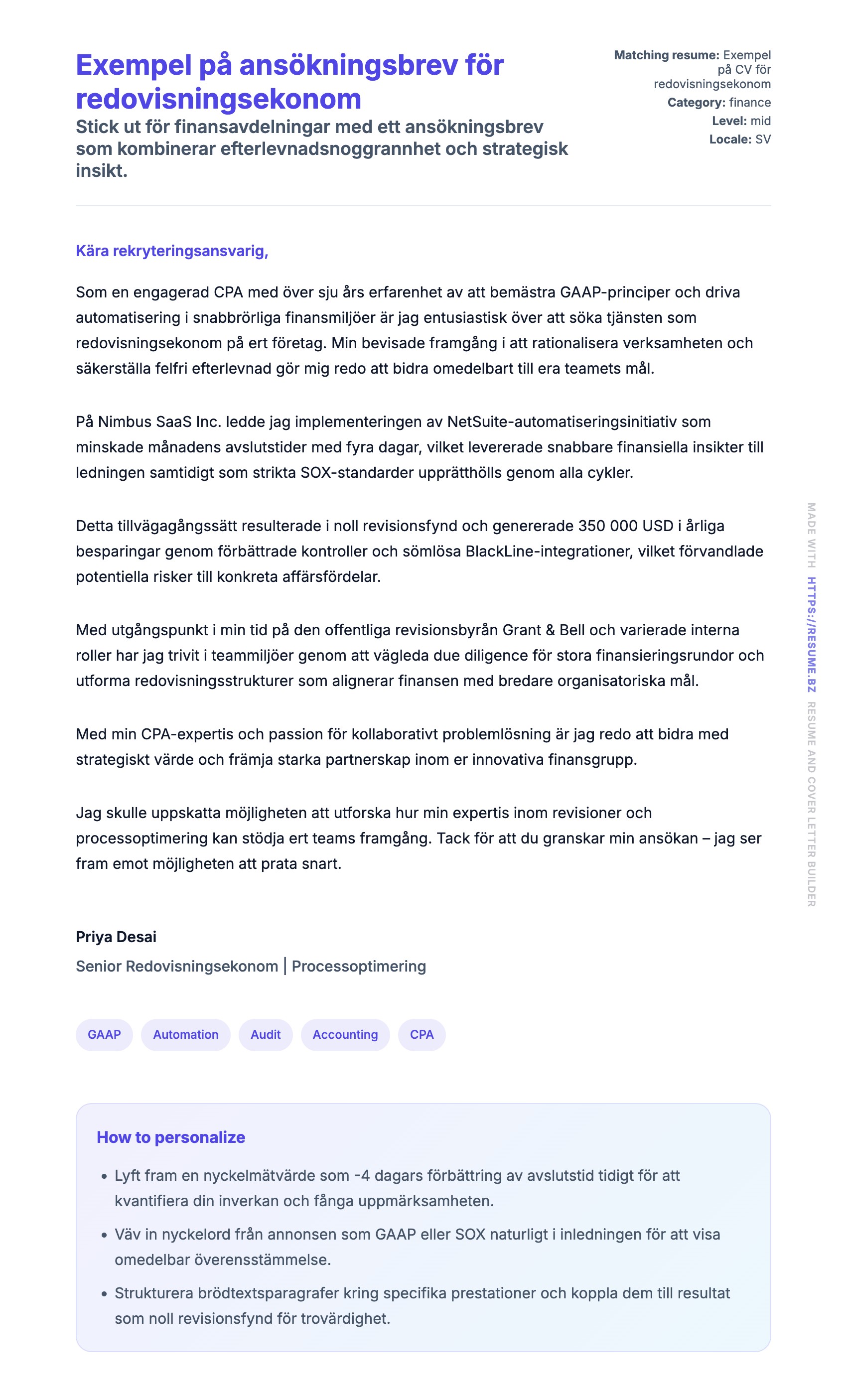 Förhandsgranskning av motivationsbrev för Exempel på ansökningsbrev för redovisningsekonom
