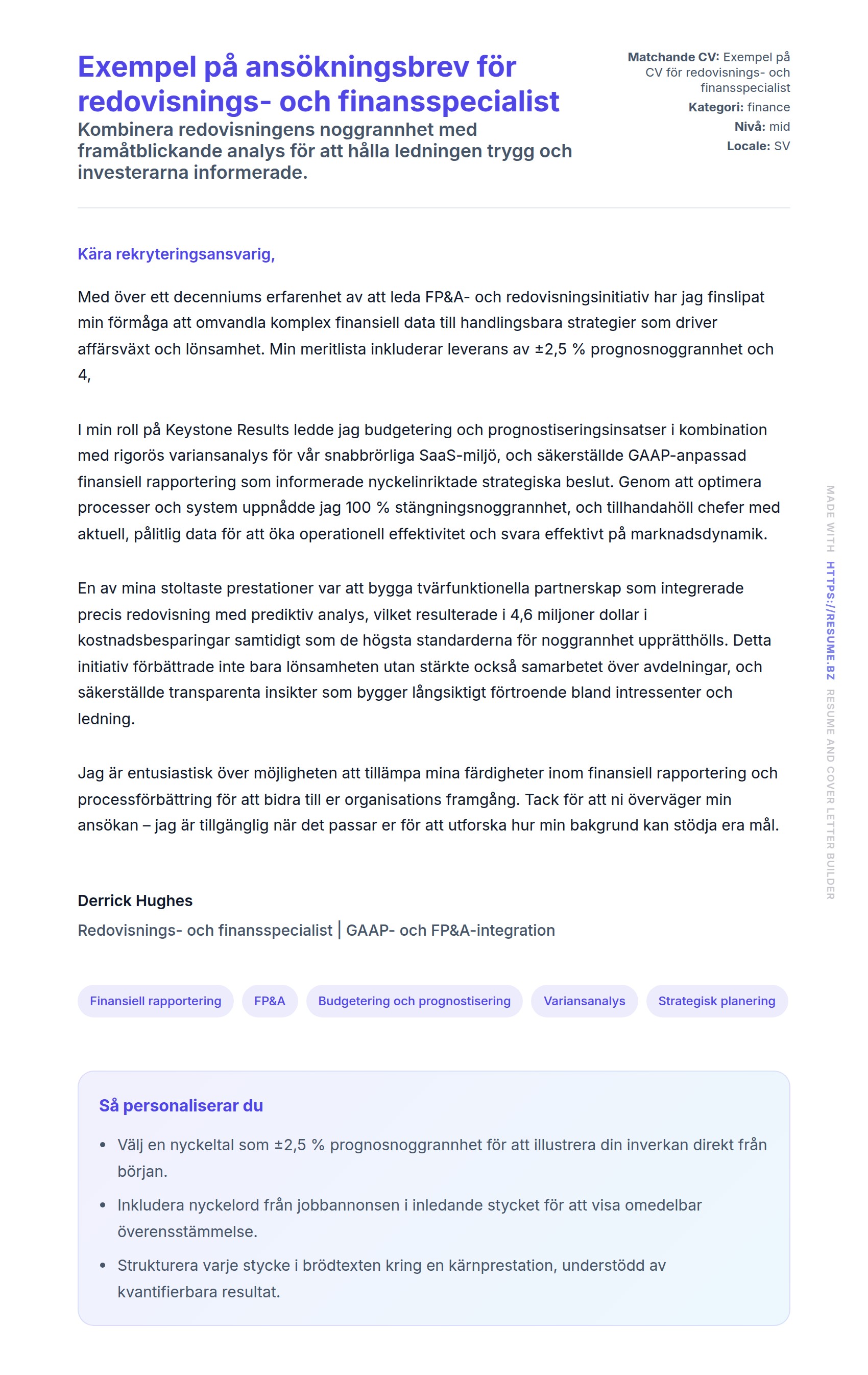 Förhandsgranskning av motivationsbrev för Exempel på ansökningsbrev för redovisnings- och finansspecialist