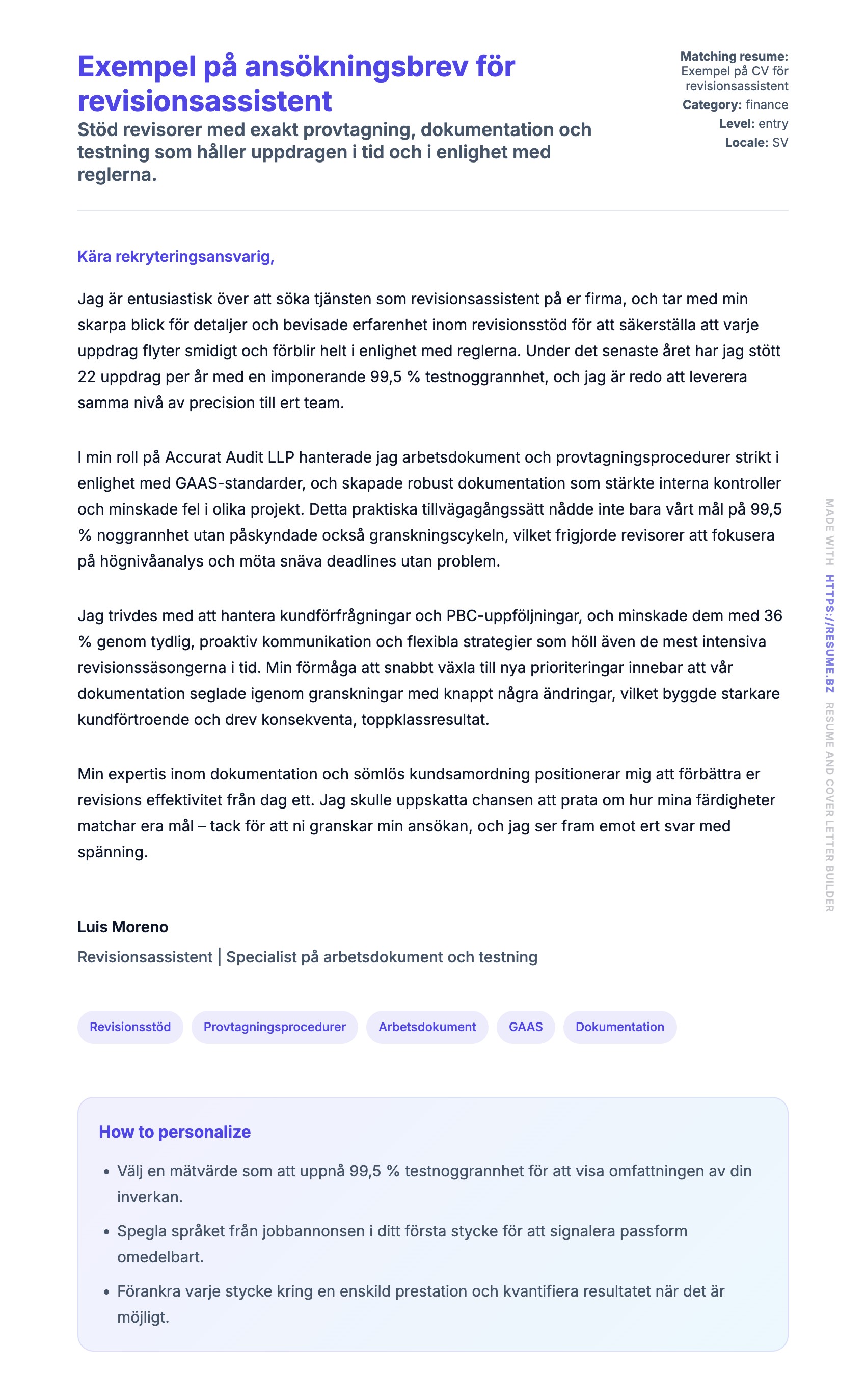 Förhandsgranskning av motivationsbrev för Exempel på ansökningsbrev för revisionsassistent