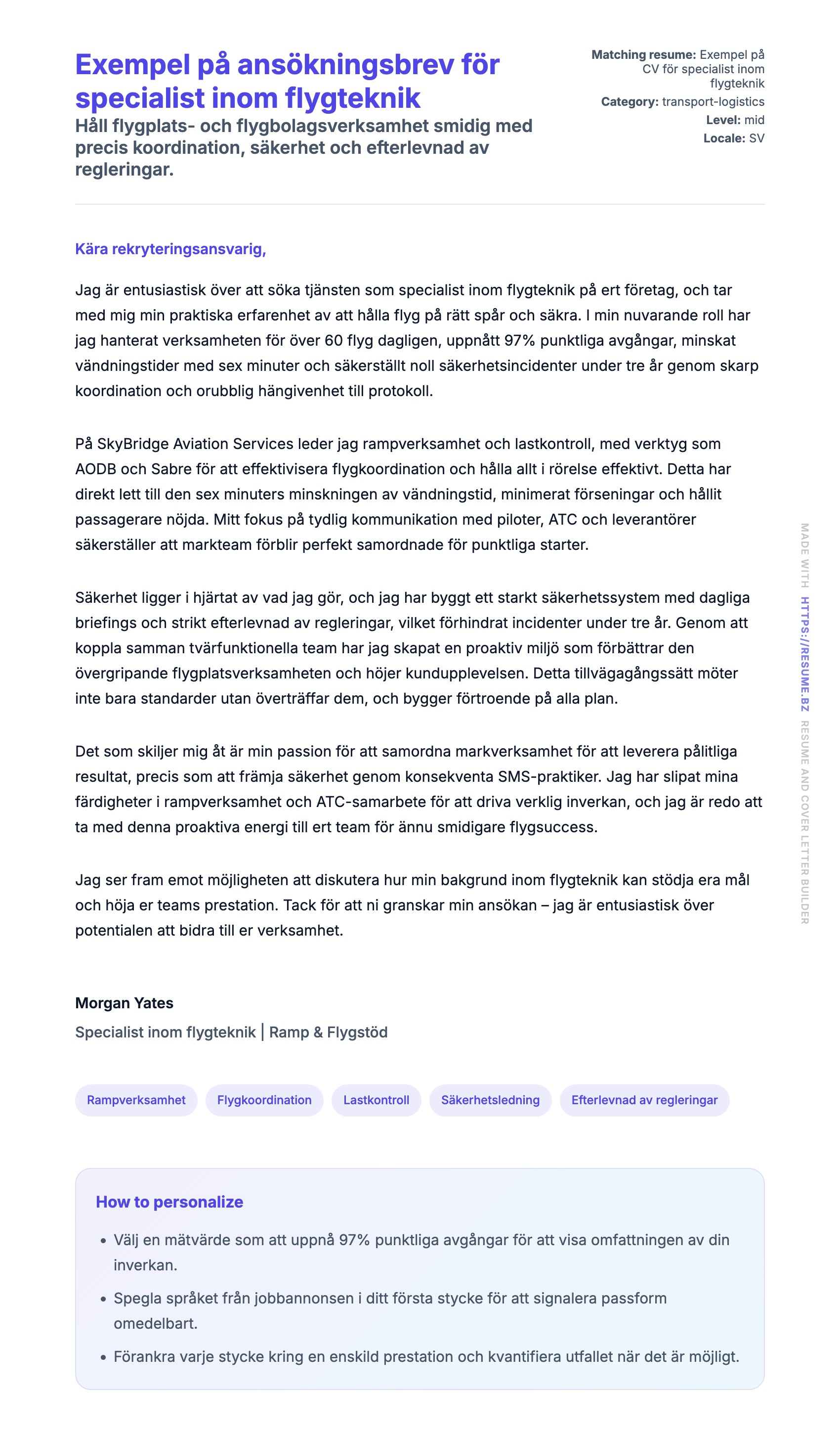 Förhandsgranskning av motivationsbrev för Exempel på ansökningsbrev för specialist inom flygteknik