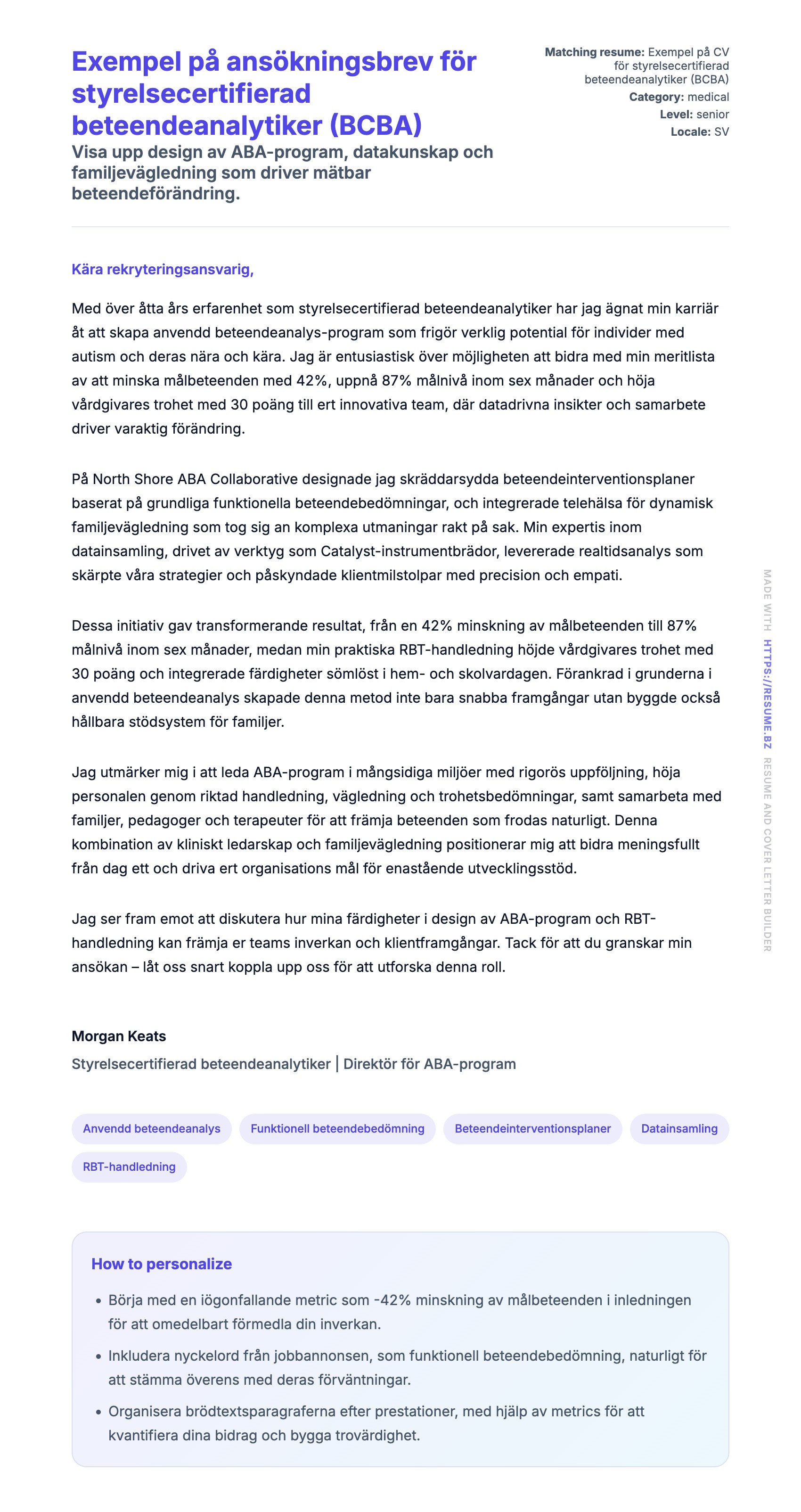 Förhandsgranskning av motivationsbrev för Exempel på ansökningsbrev för styrelsecertifierad beteendeanalytiker (BCBA)
