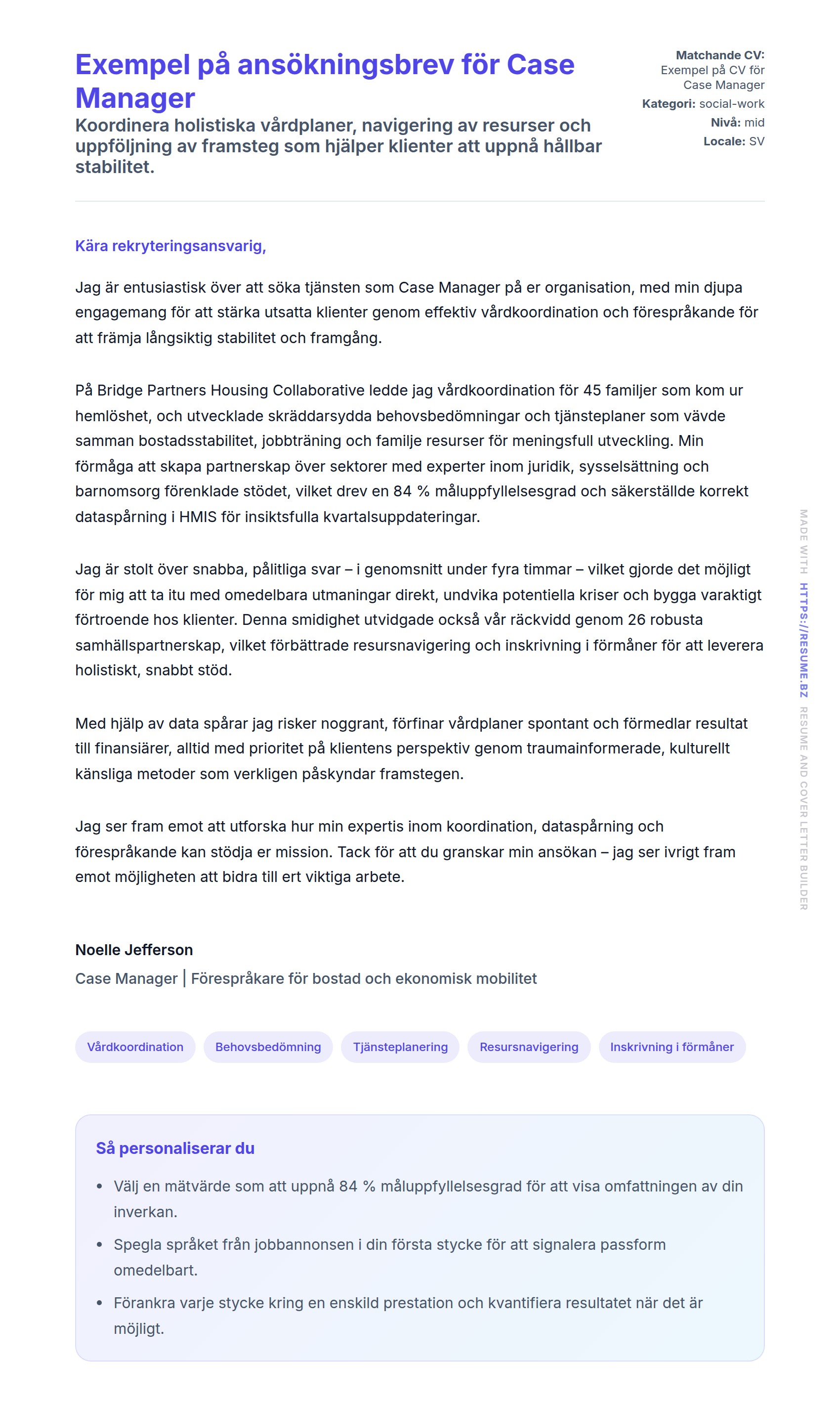 Förhandsgranskning av motivationsbrev för Exempel på ansökningsbrev för Case Manager