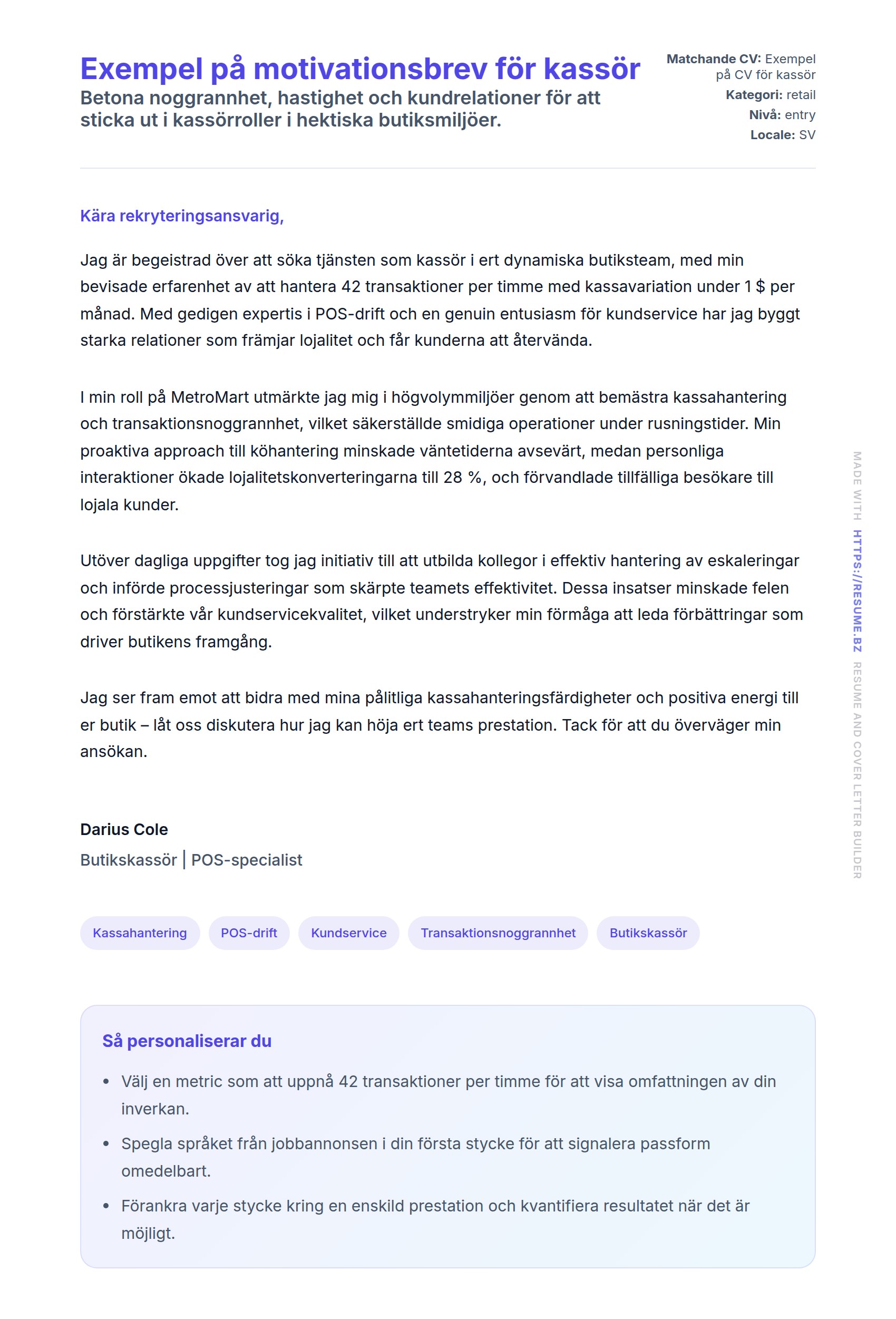 Förhandsgranskning av motivationsbrev för Exempel på motivationsbrev för kassör