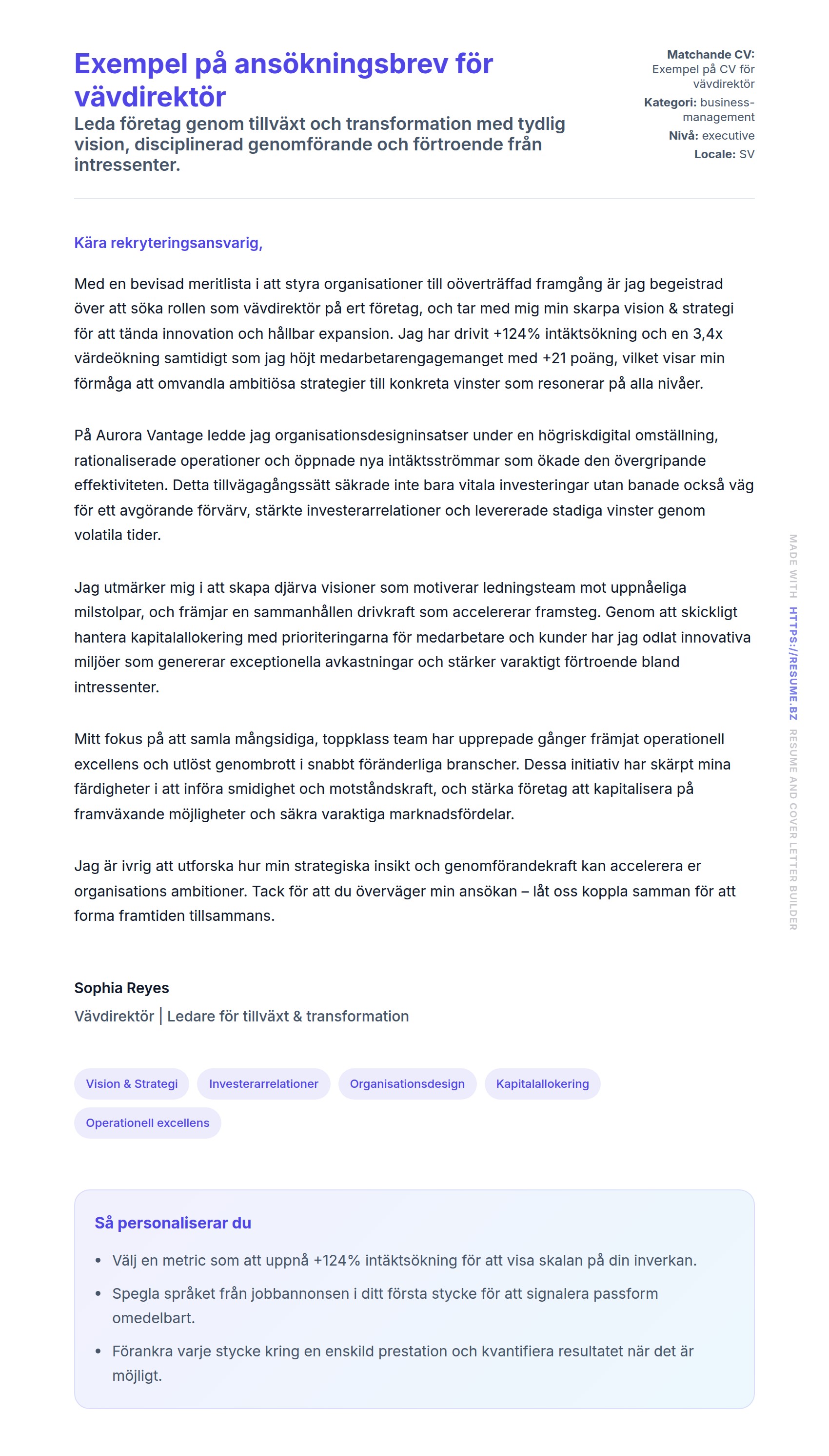 Förhandsgranskning av motivationsbrev för Exempel på ansökningsbrev för vävdirektör