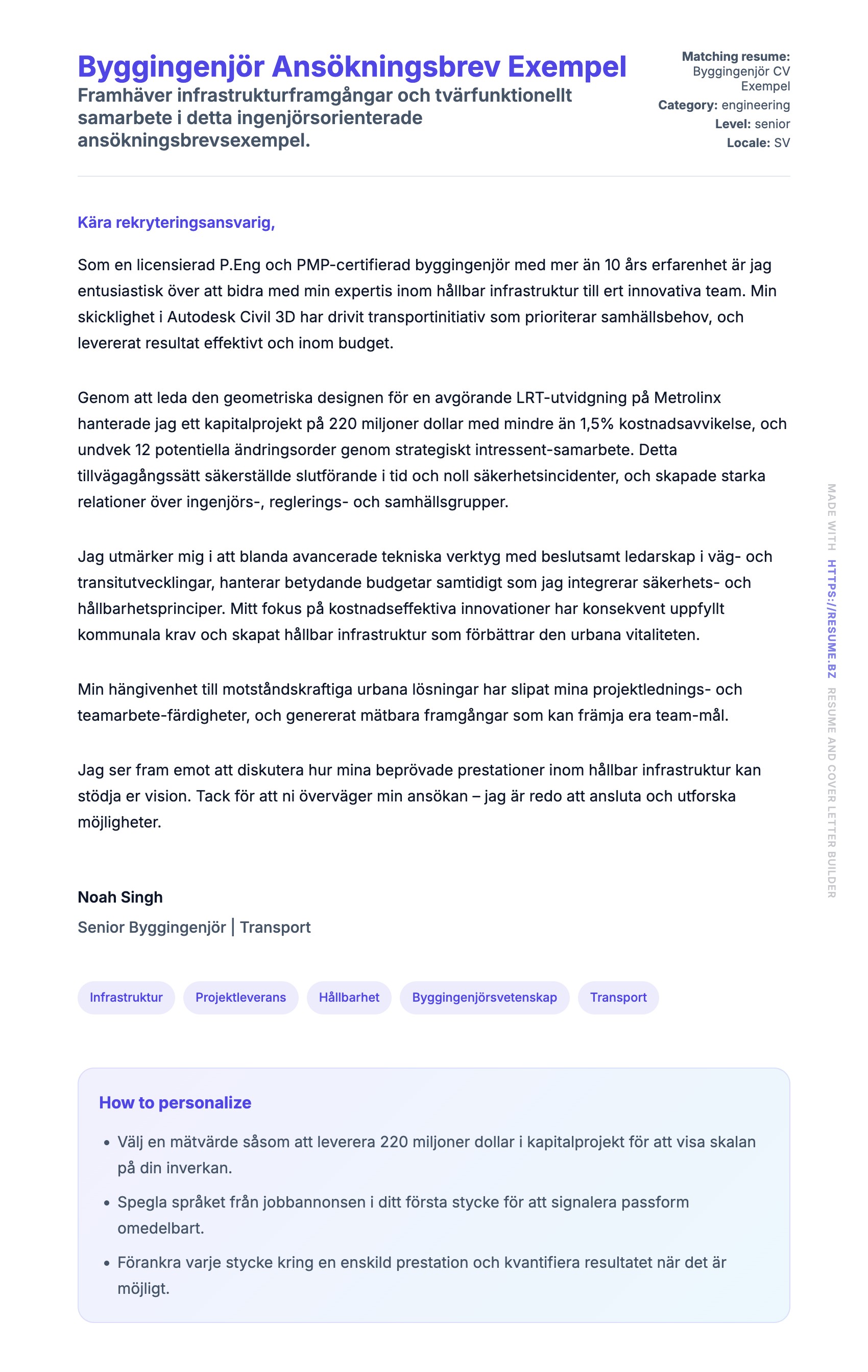 Förhandsgranskning av motivationsbrev för Byggingenjör Ansökningsbrev Exempel