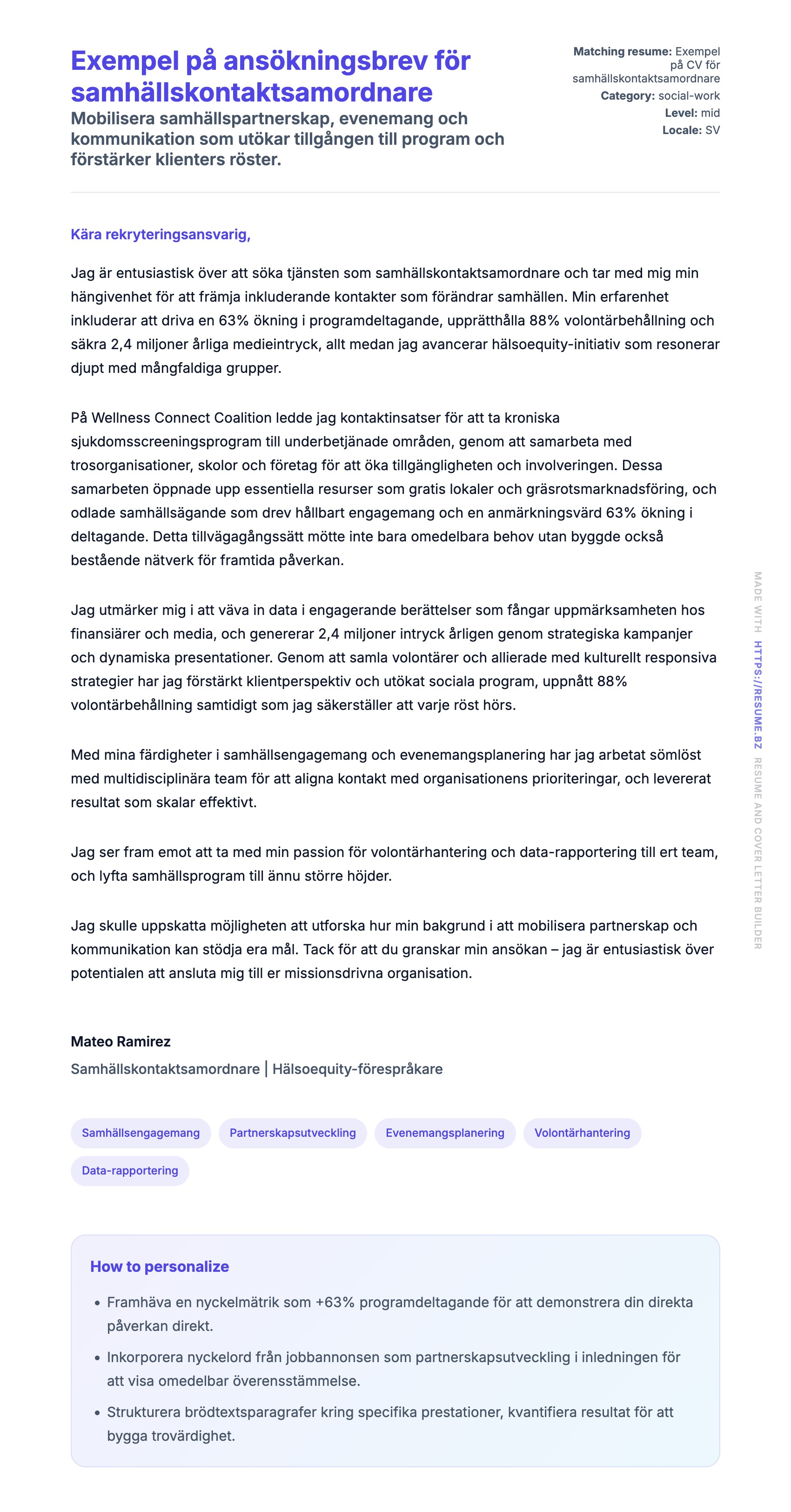 Förhandsgranskning av motivationsbrev för Exempel på ansökningsbrev för samhällskontaktsamordnare