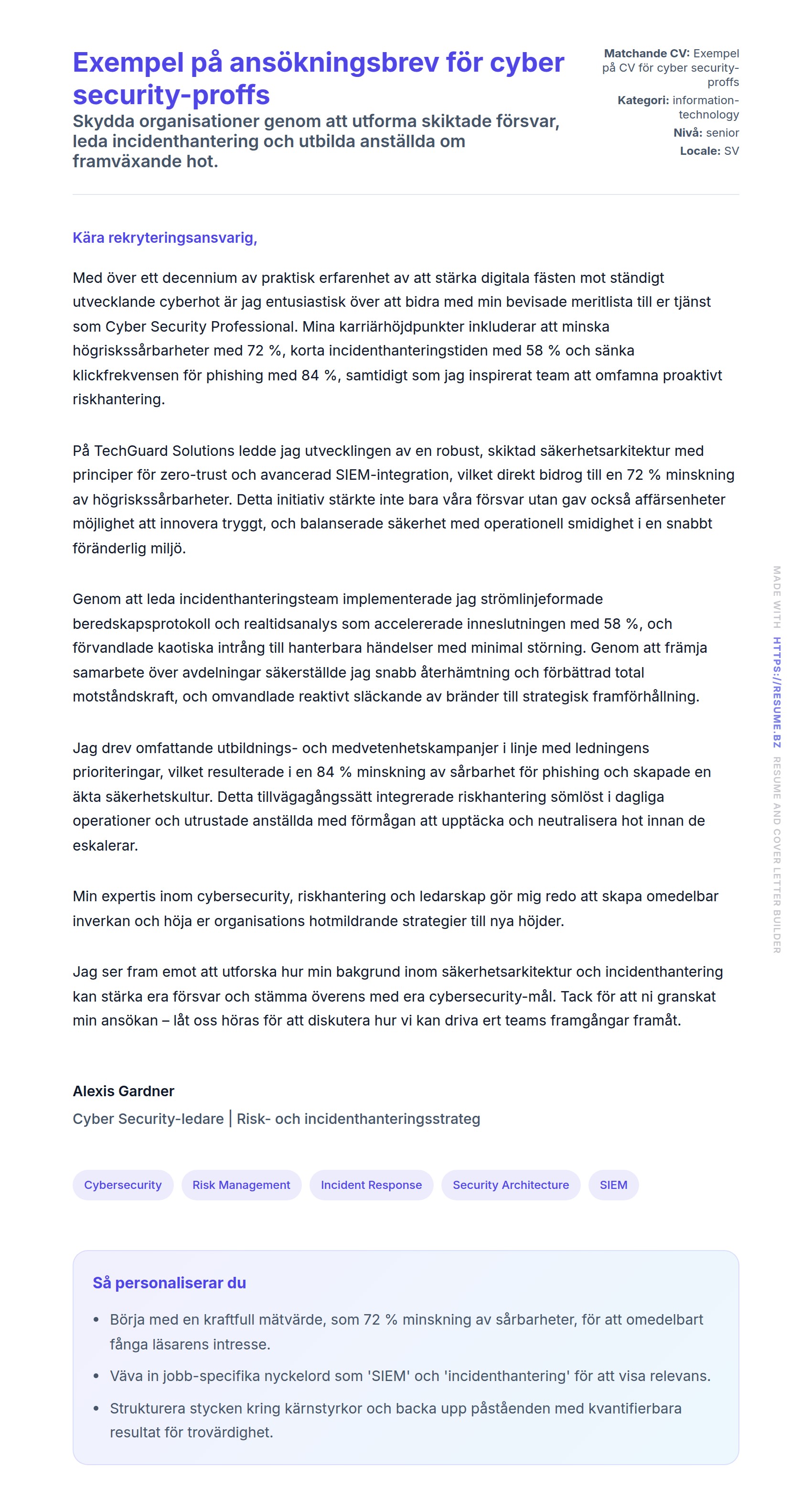 Förhandsgranskning av motivationsbrev för Exempel på ansökningsbrev för cyber security-proffs