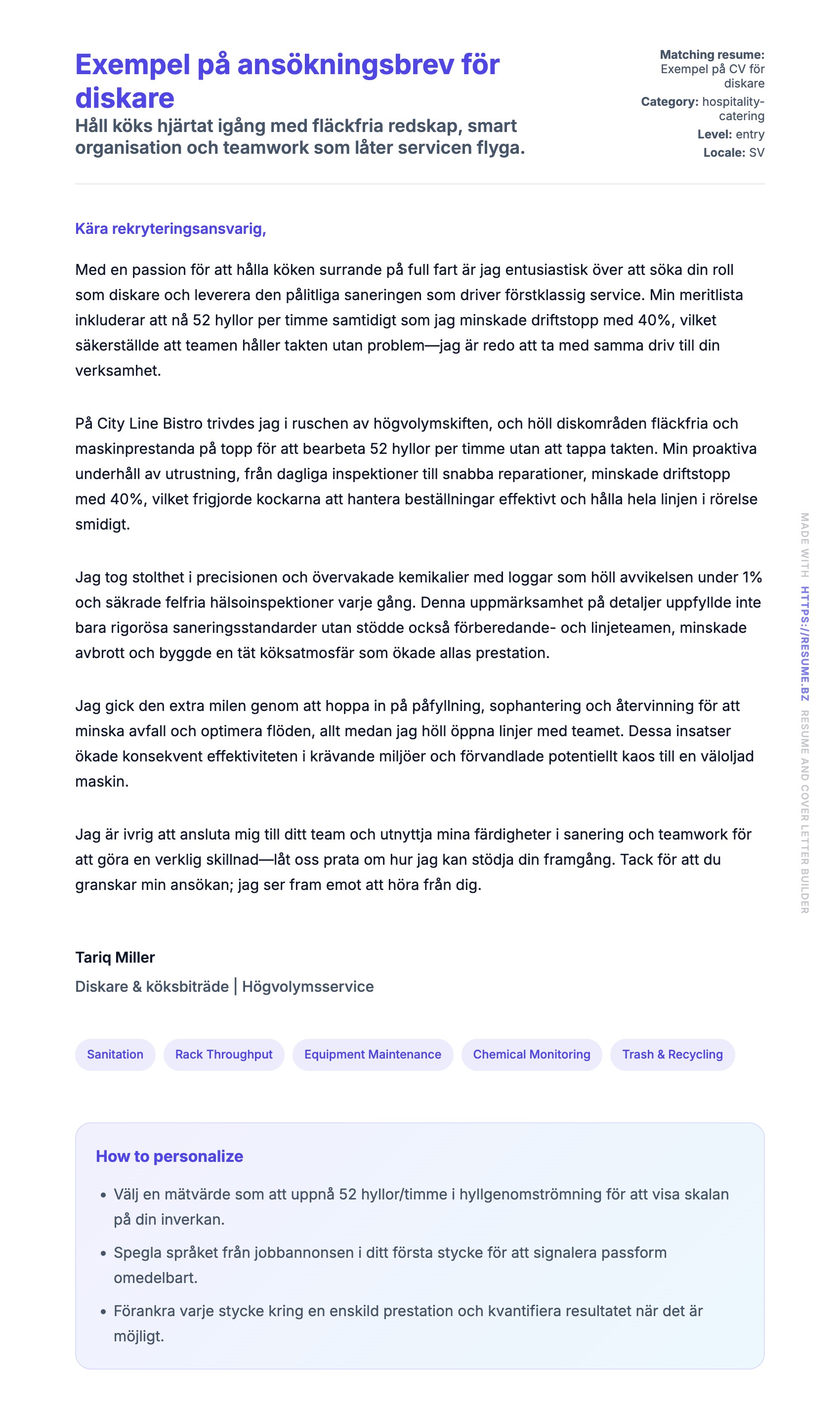 Förhandsgranskning av motivationsbrev för Exempel på ansökningsbrev för diskare