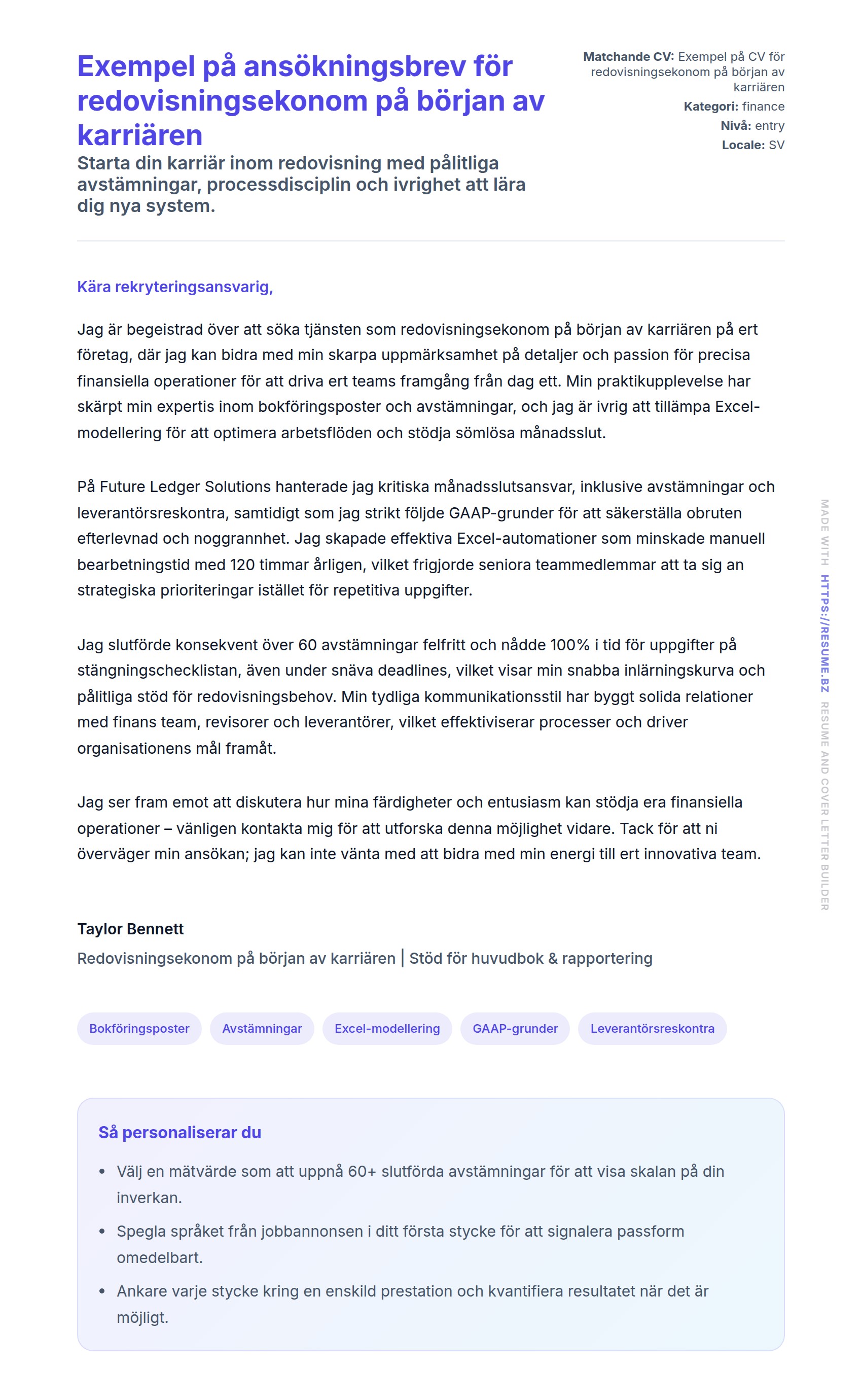 Förhandsgranskning av motivationsbrev för Exempel på ansökningsbrev för redovisningsekonom på början av karriären