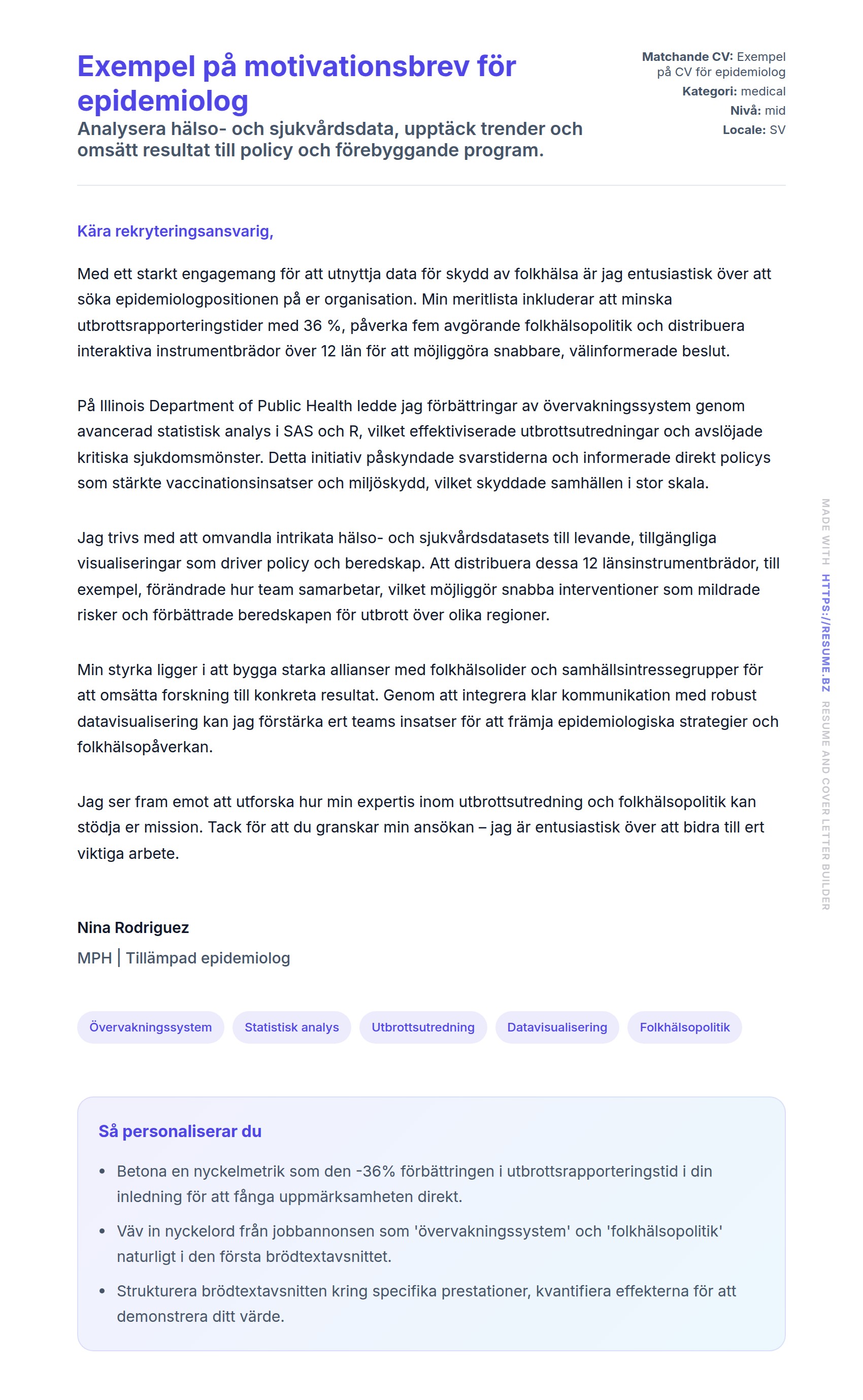 Förhandsgranskning av motivationsbrev för Exempel på motivationsbrev för epidemiolog