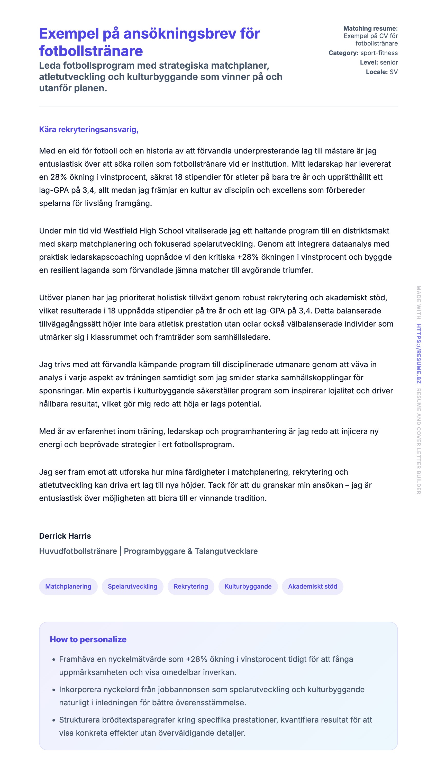 Förhandsgranskning av motivationsbrev för Exempel på ansökningsbrev för fotbollstränare