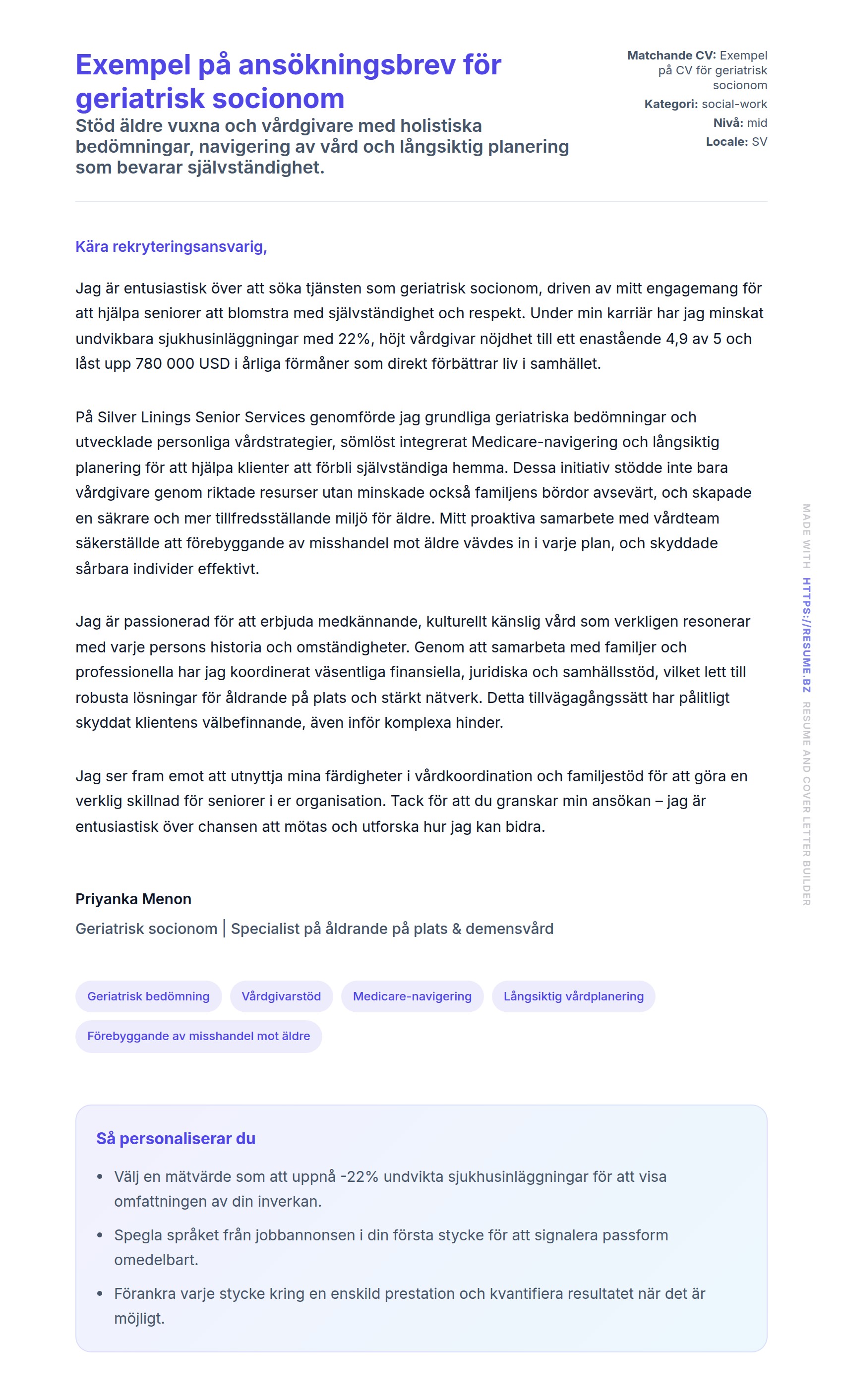 Förhandsgranskning av motivationsbrev för Exempel på ansökningsbrev för geriatrisk socionom