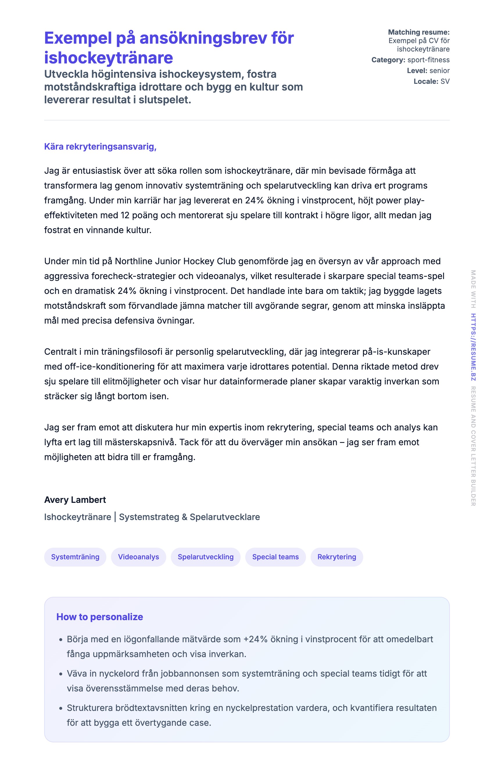 Förhandsgranskning av motivationsbrev för Exempel på ansökningsbrev för ishockeytränare