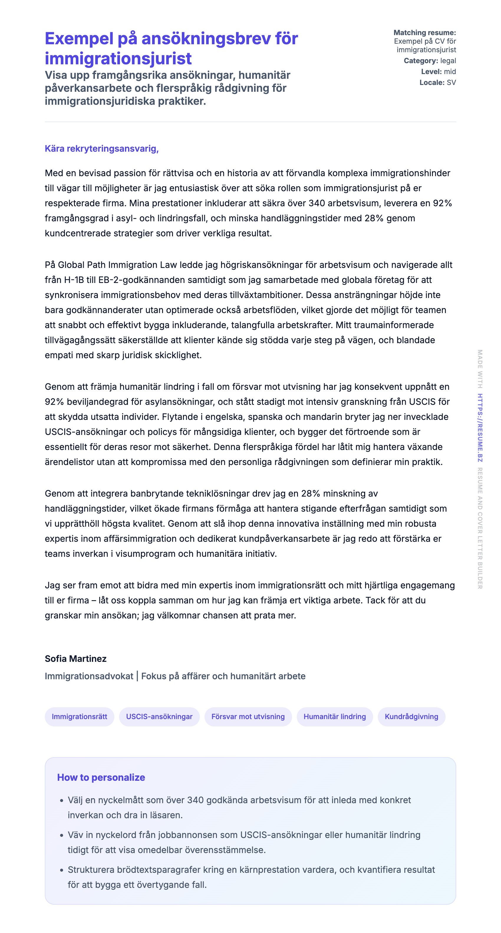 Förhandsgranskning av motivationsbrev för Exempel på ansökningsbrev för immigrationsjurist