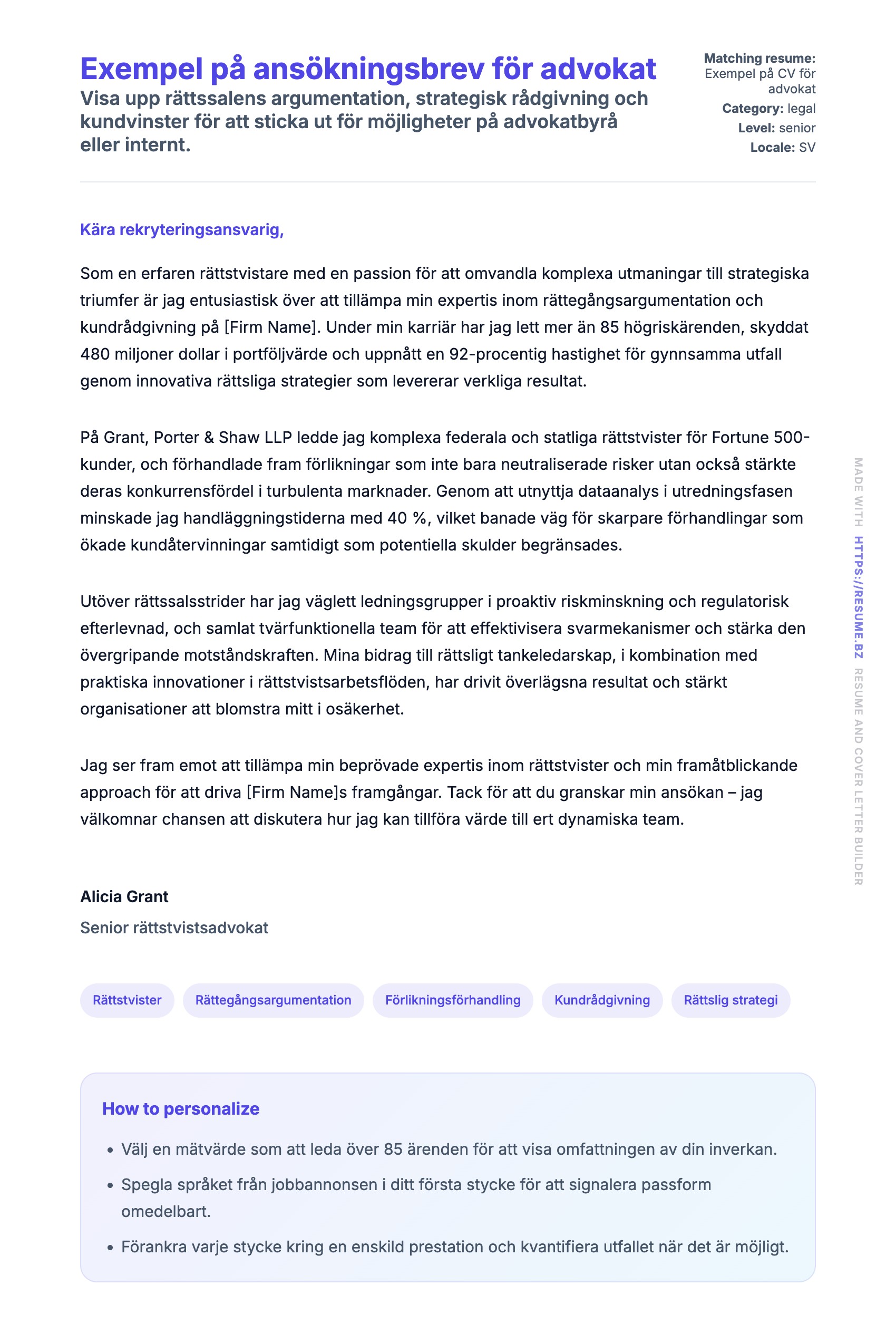 Förhandsgranskning av motivationsbrev för Exempel på ansökningsbrev för advokat
