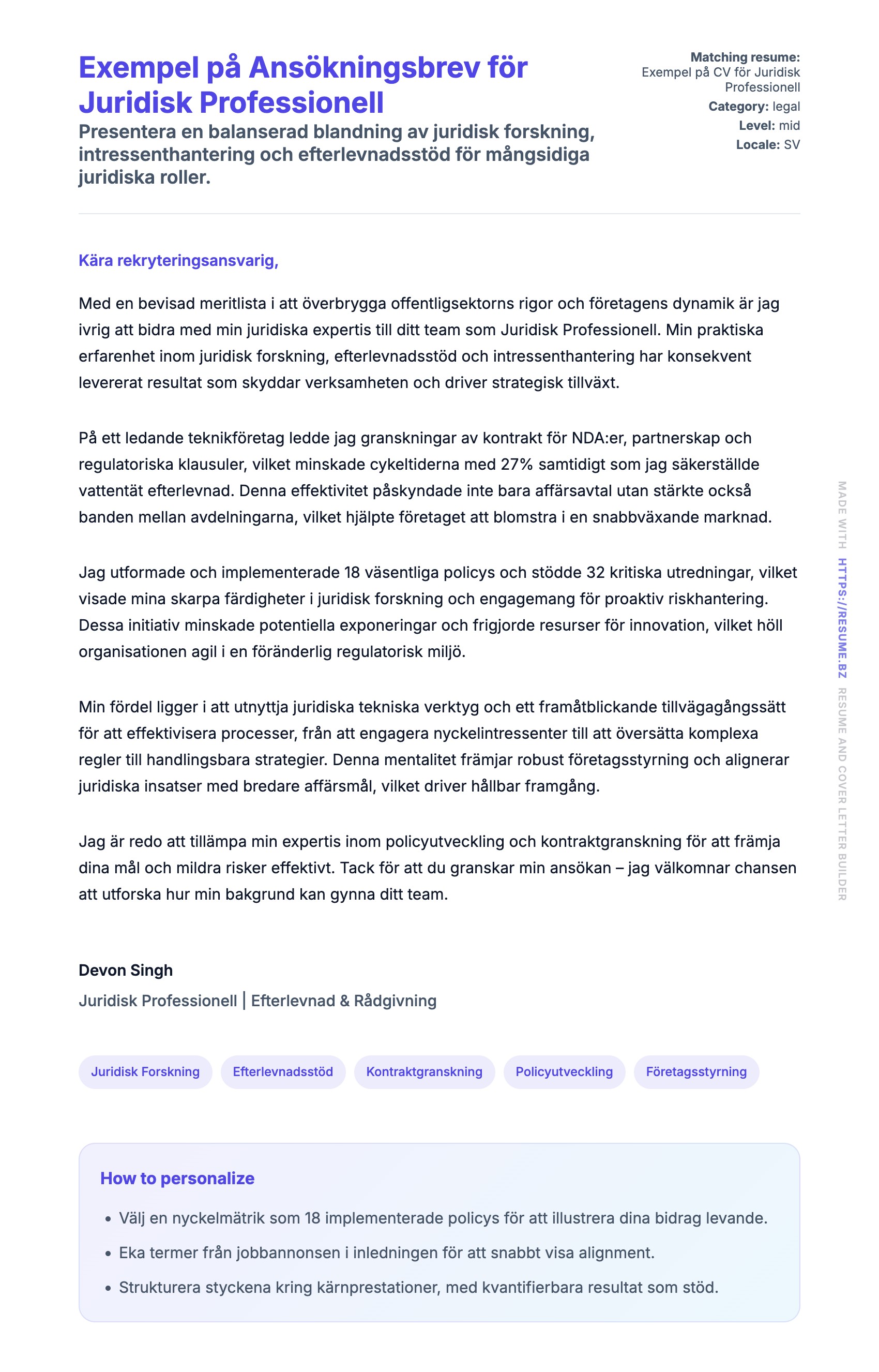 Förhandsgranskning av motivationsbrev för Exempel på Ansökningsbrev för Juridisk Professionell