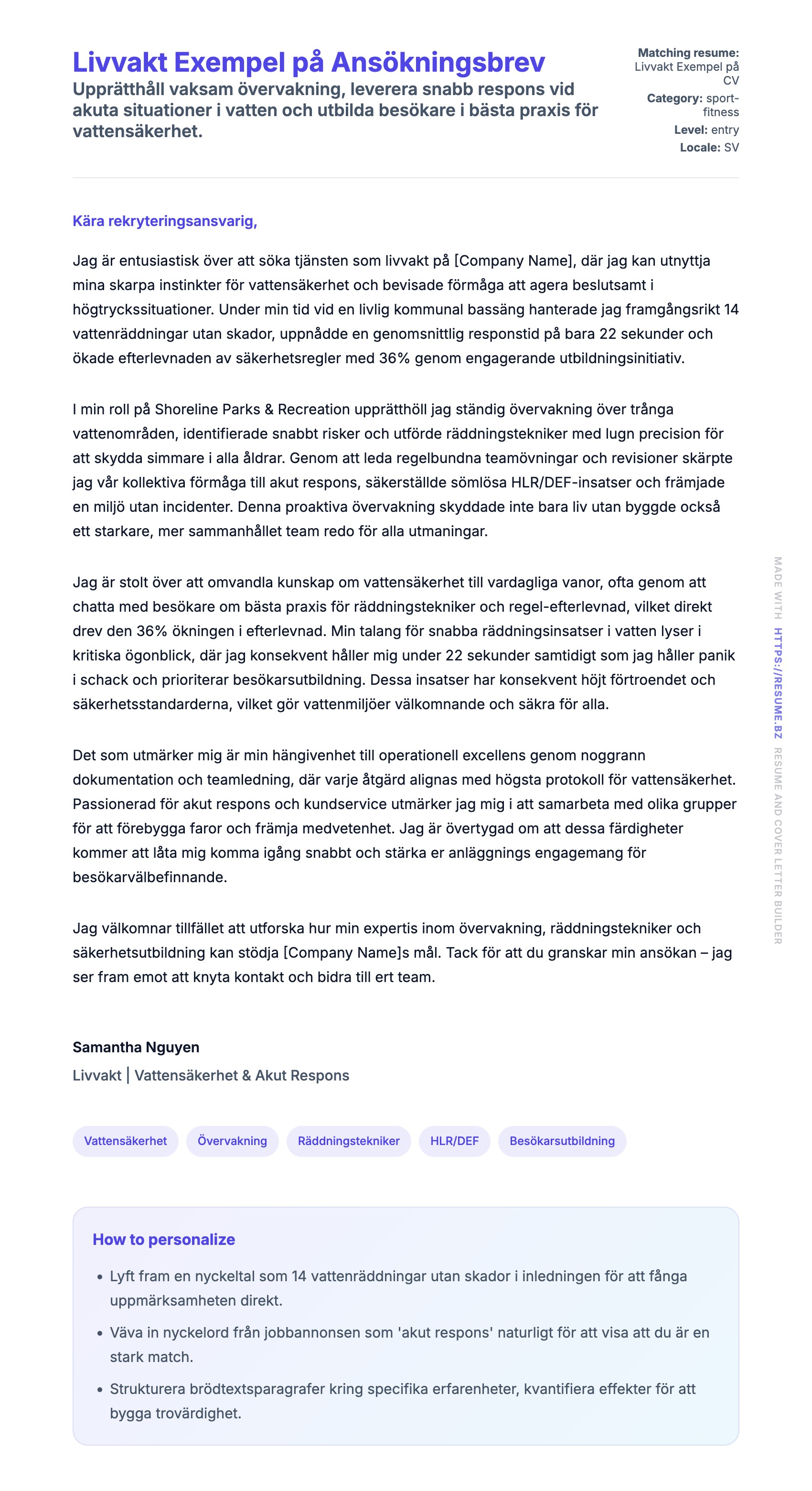 Förhandsgranskning av motivationsbrev för Livvakt Exempel på Ansökningsbrev