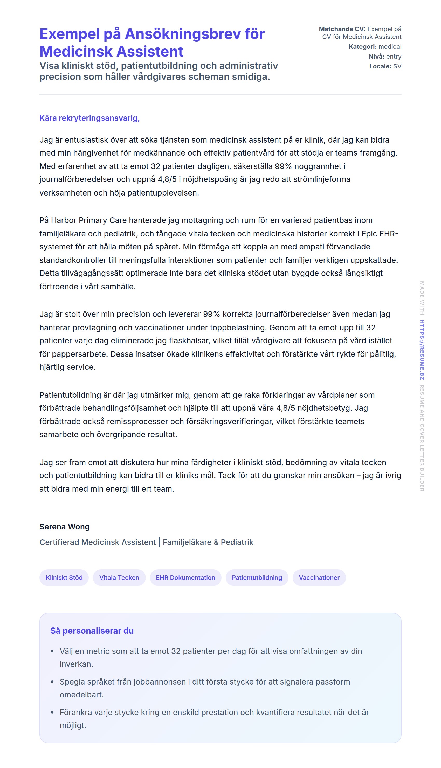Förhandsgranskning av motivationsbrev för Exempel på Ansökningsbrev för Medicinsk Assistent