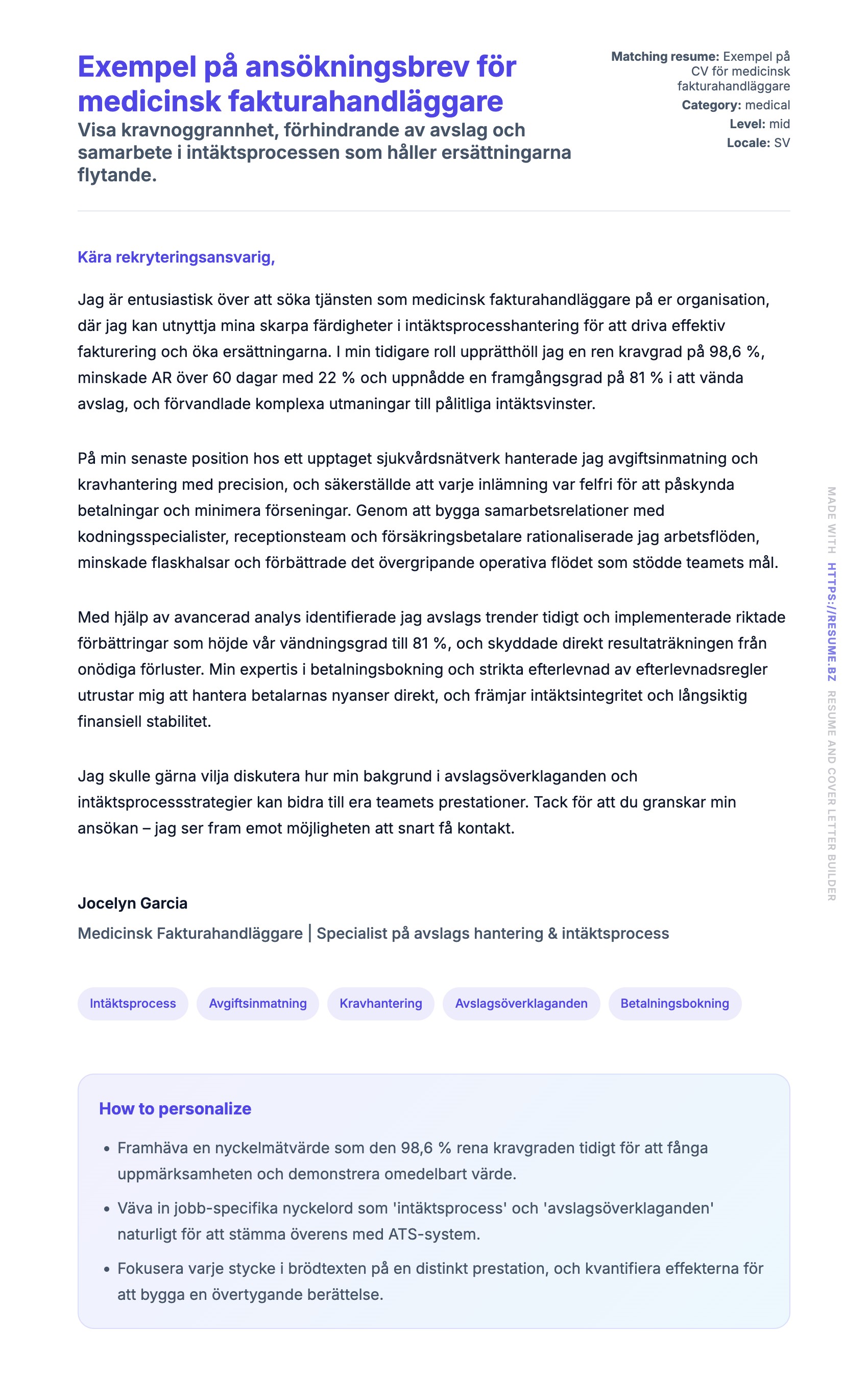 Förhandsgranskning av motivationsbrev för Exempel på ansökningsbrev för medicinsk fakturahandläggare