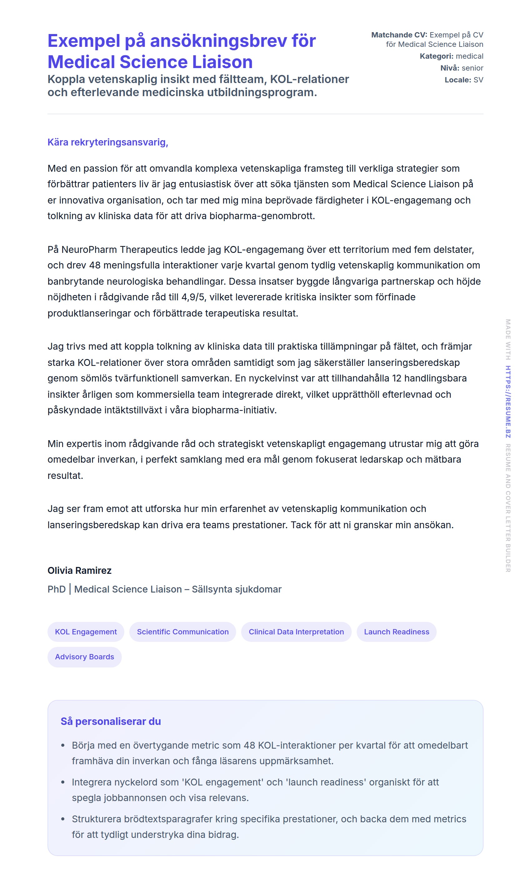 Förhandsgranskning av motivationsbrev för Exempel på ansökningsbrev för Medical Science Liaison
