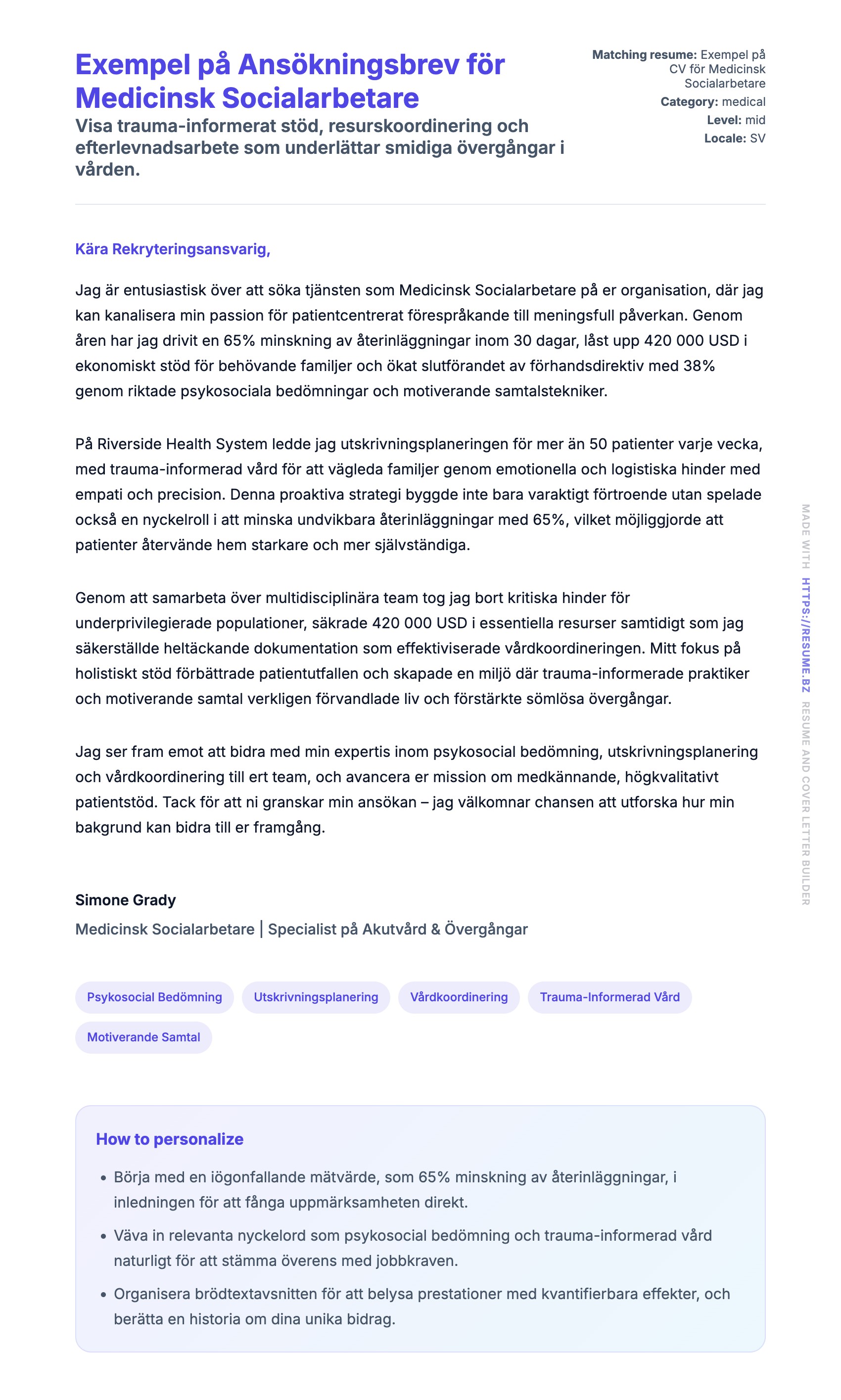 Förhandsgranskning av motivationsbrev för Exempel på Ansökningsbrev för Medicinsk Socialarbetare