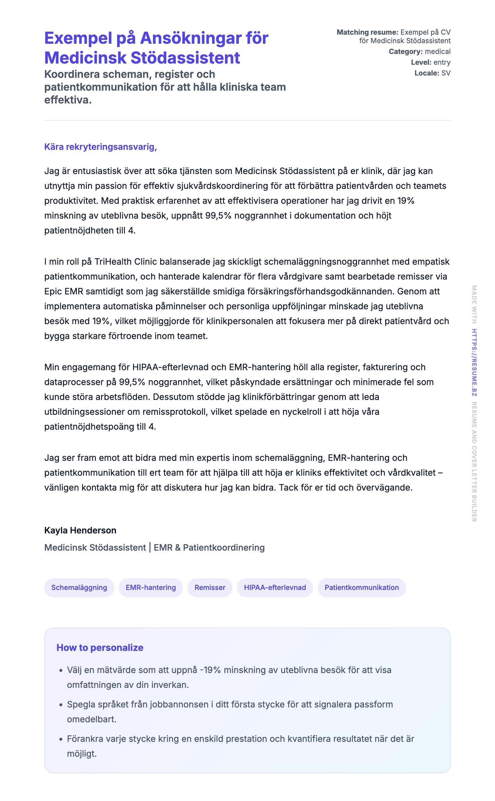 Förhandsgranskning av motivationsbrev för Exempel på Ansökningar för Medicinsk Stödassistent