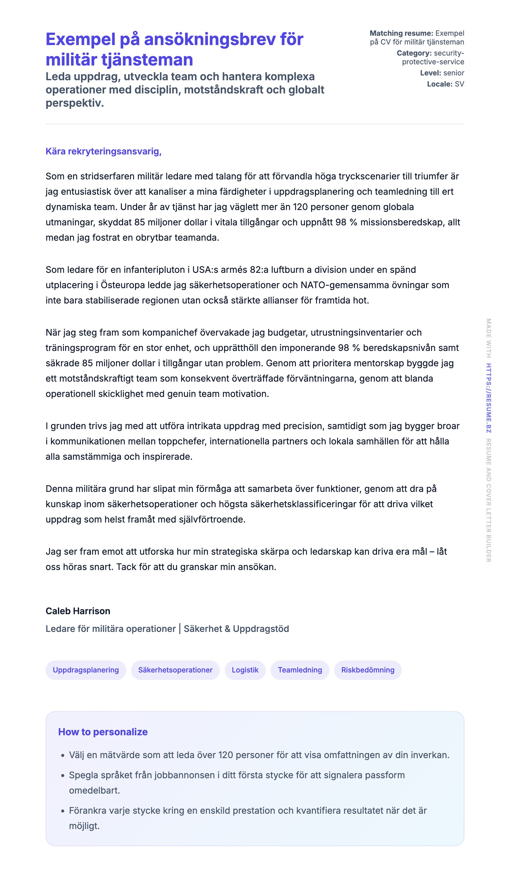 Förhandsgranskning av motivationsbrev för Exempel på ansökningsbrev för militär tjänsteman