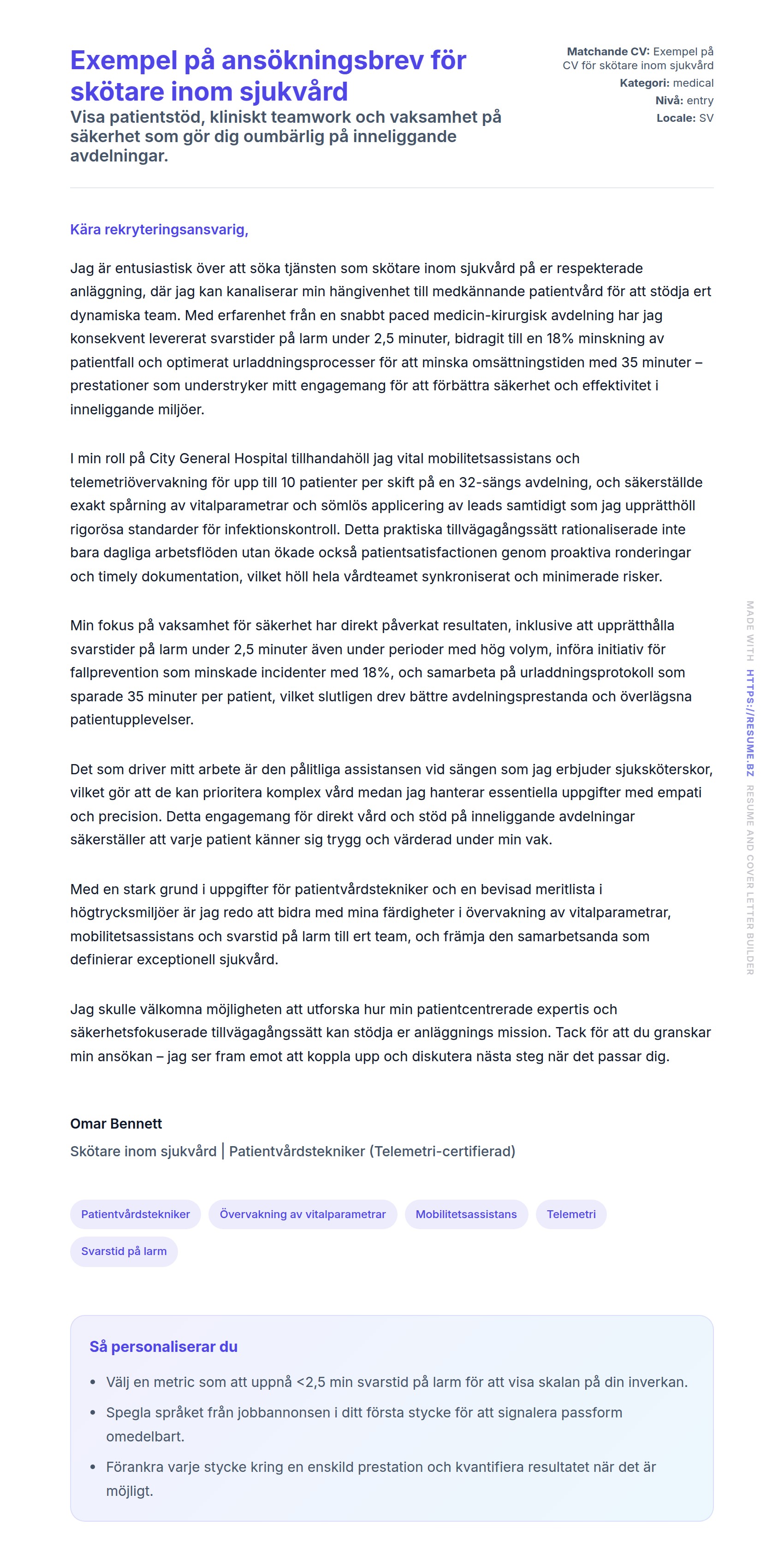 Förhandsgranskning av motivationsbrev för Exempel på ansökningsbrev för skötare inom sjukvård