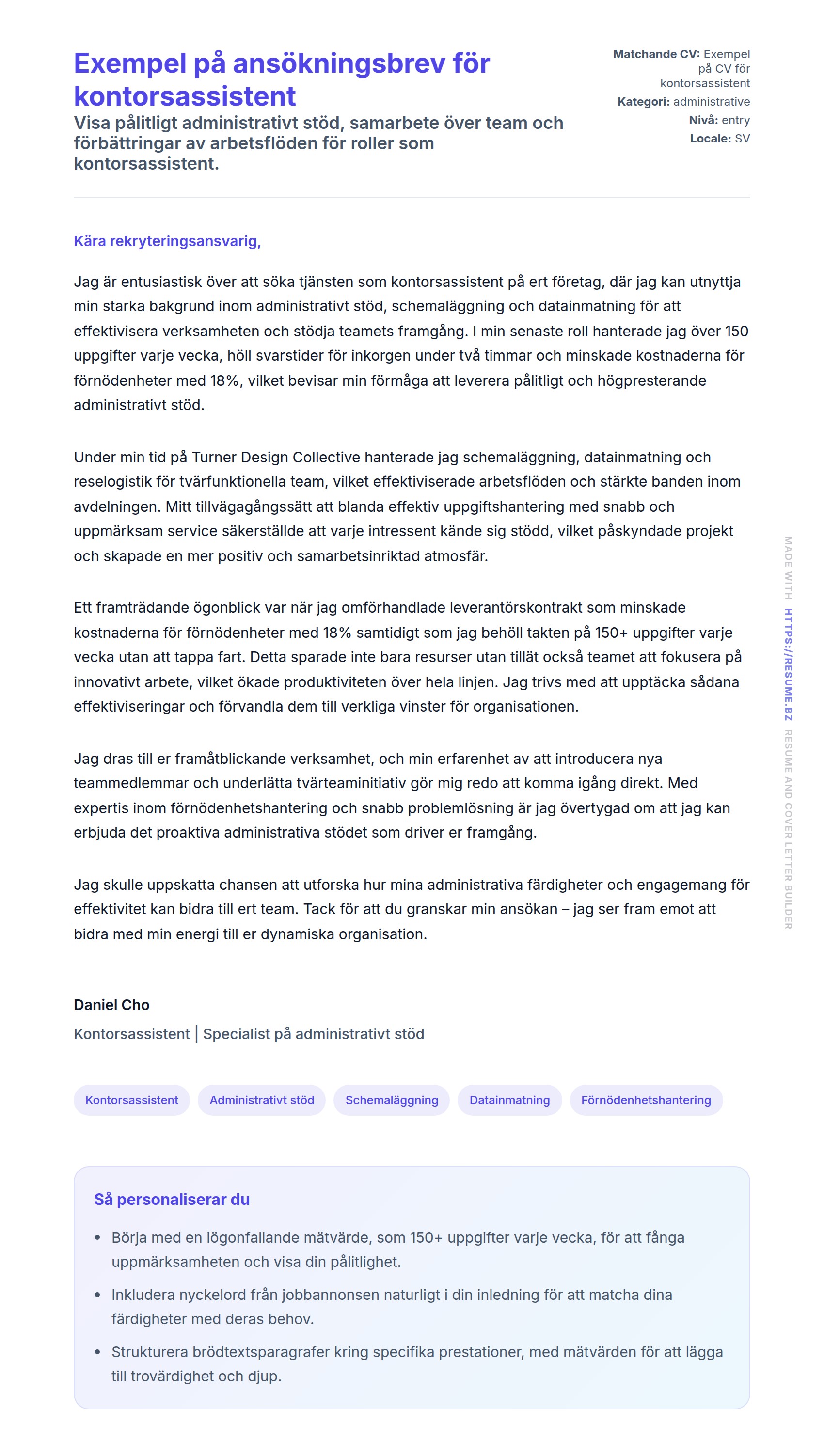 Förhandsgranskning av motivationsbrev för Exempel på ansökningsbrev för kontorsassistent