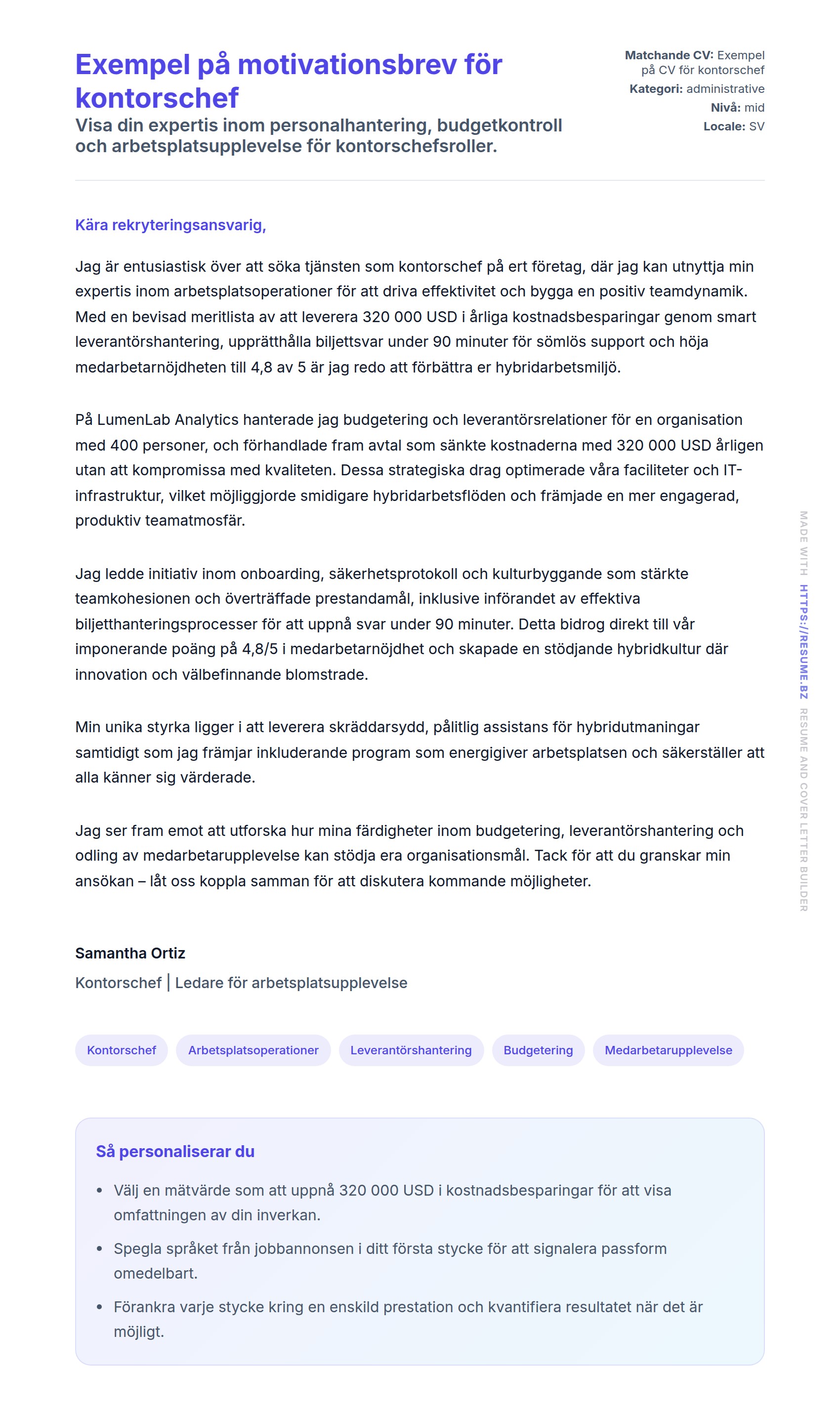 Förhandsgranskning av motivationsbrev för Exempel på motivationsbrev för kontorschef