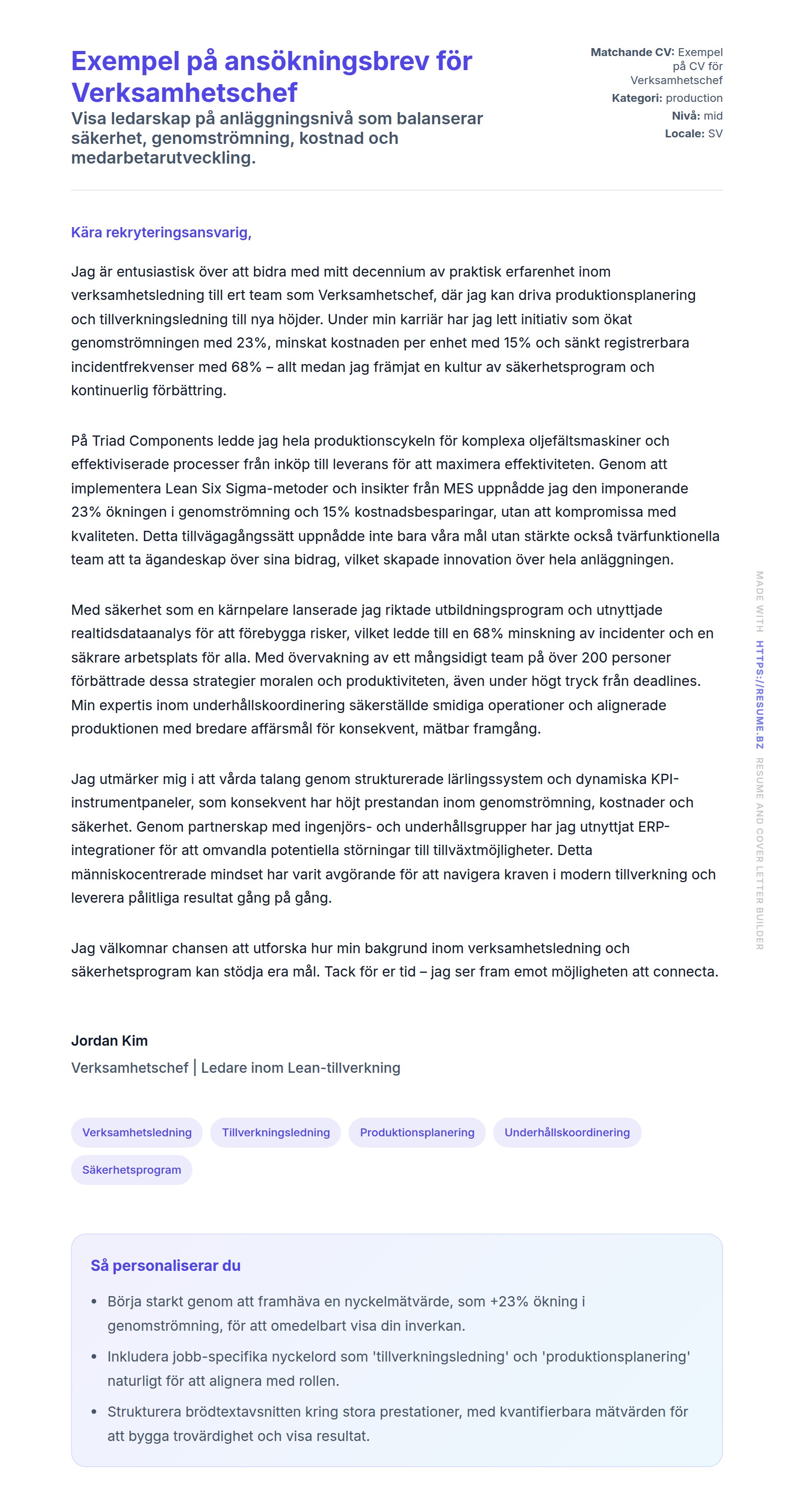 Förhandsgranskning av motivationsbrev för Exempel på ansökningsbrev för Verksamhetschef