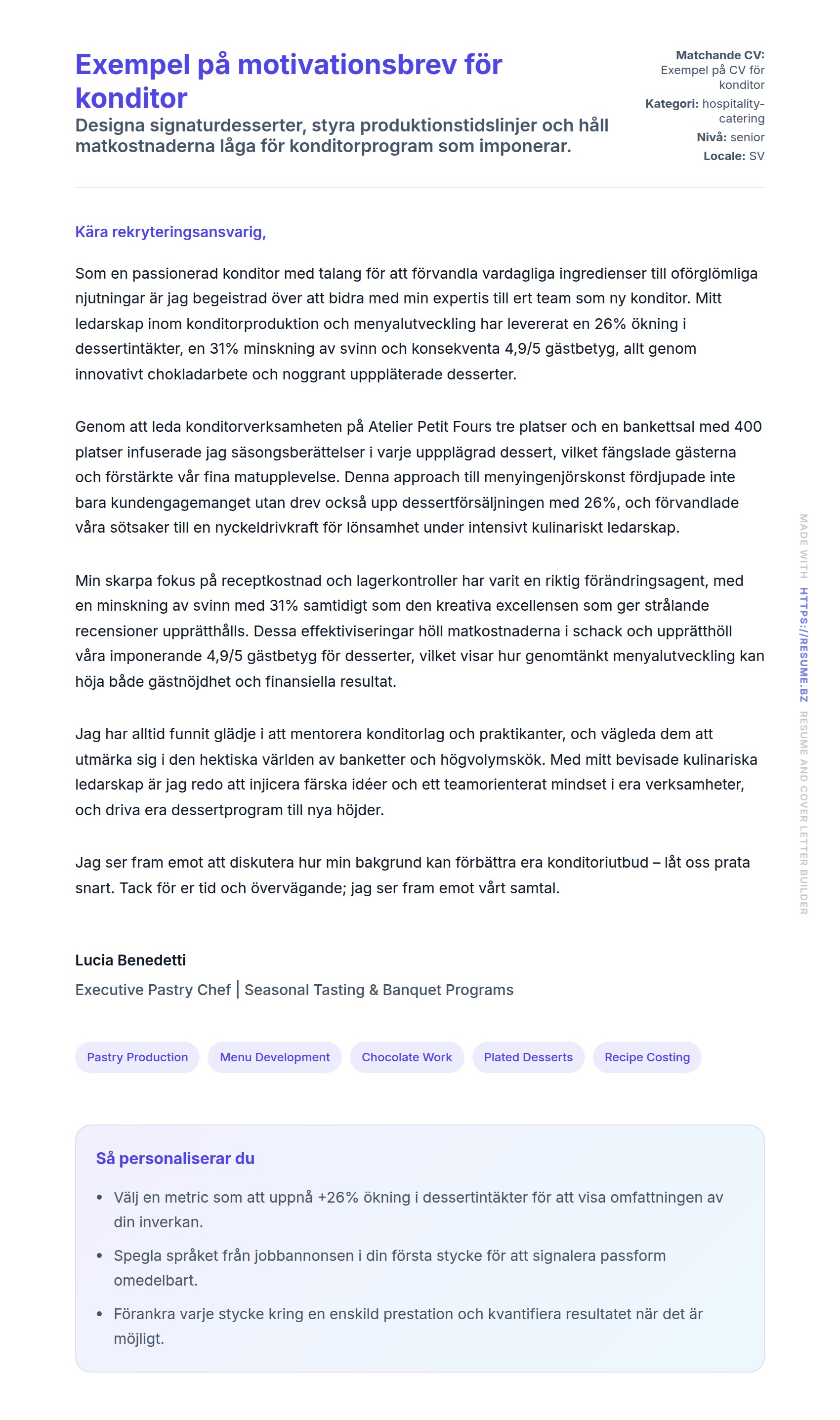 Förhandsgranskning av motivationsbrev för Exempel på motivationsbrev för konditor