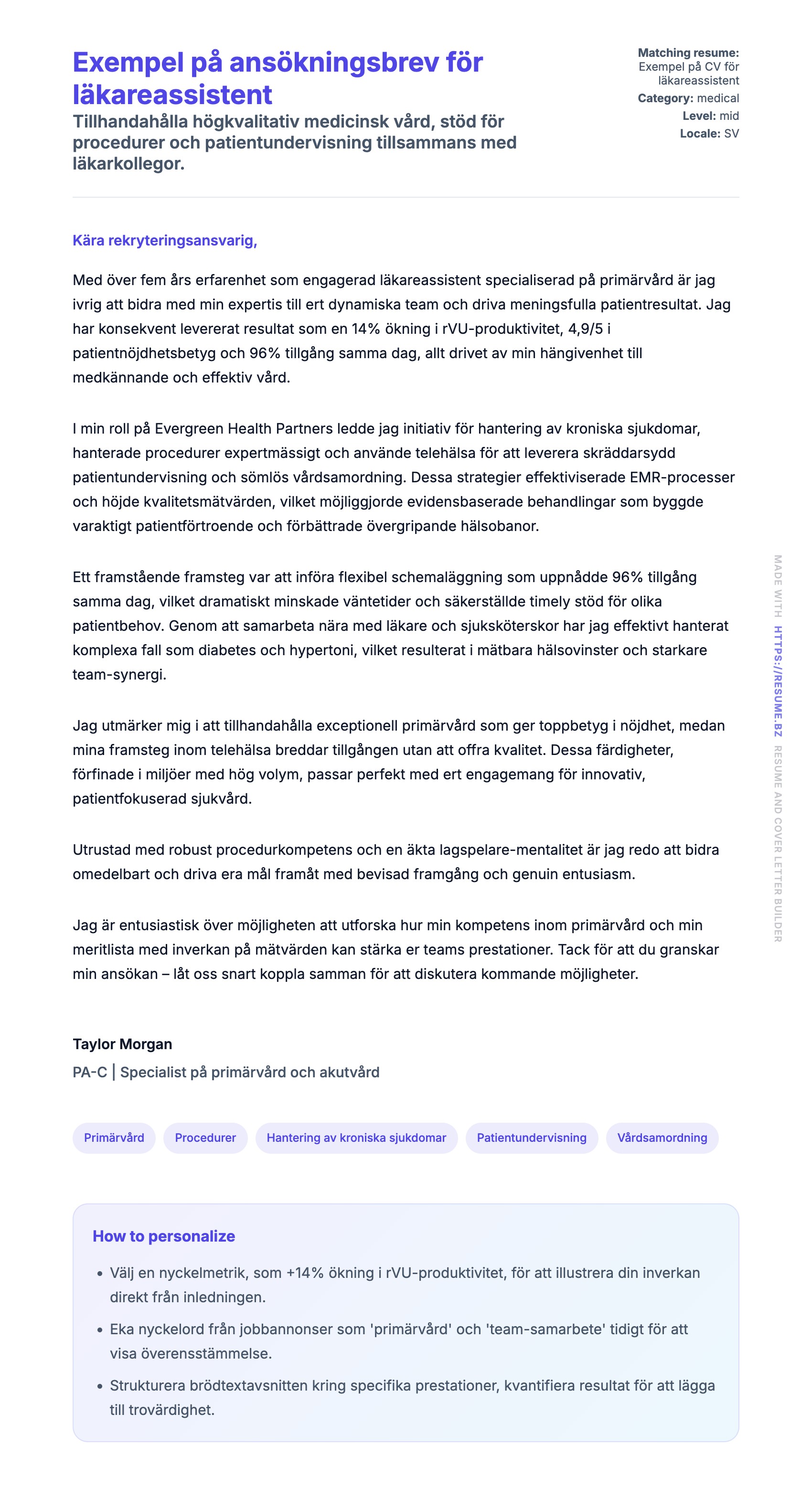 Förhandsgranskning av motivationsbrev för Exempel på ansökningsbrev för läkareassistent