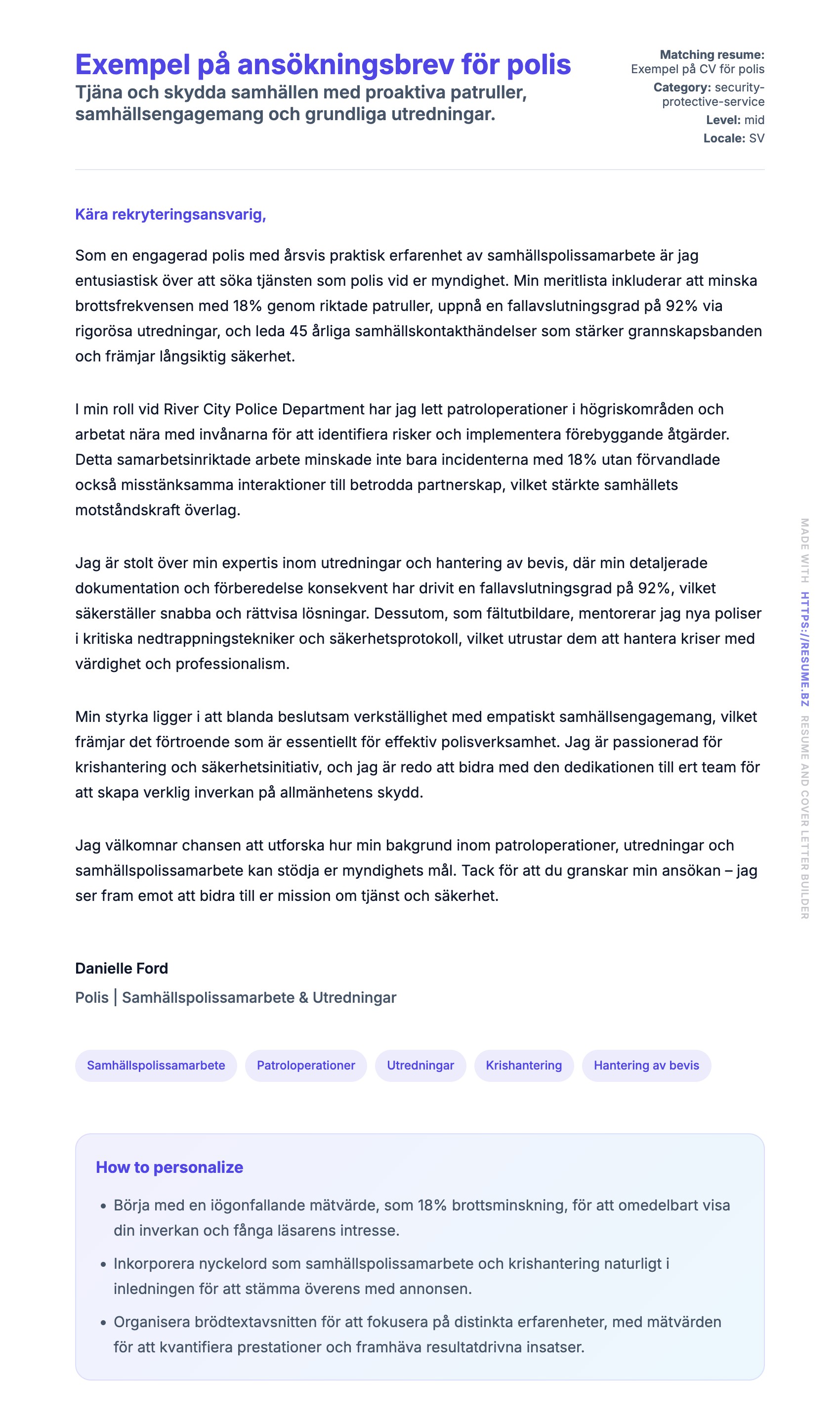 Förhandsgranskning av motivationsbrev för Exempel på ansökningsbrev för polis