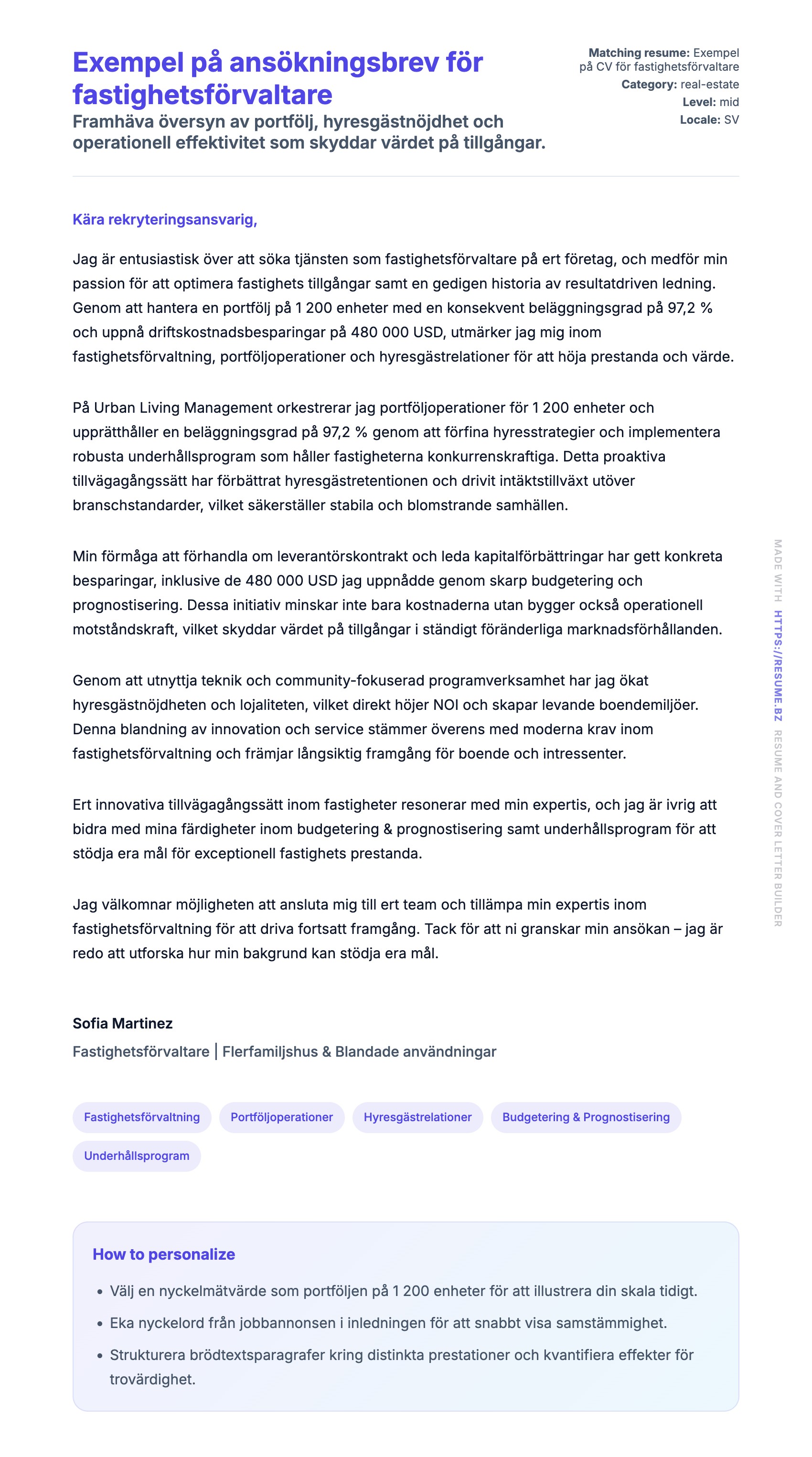 Förhandsgranskning av motivationsbrev för Exempel på ansökningsbrev för fastighetsförvaltare