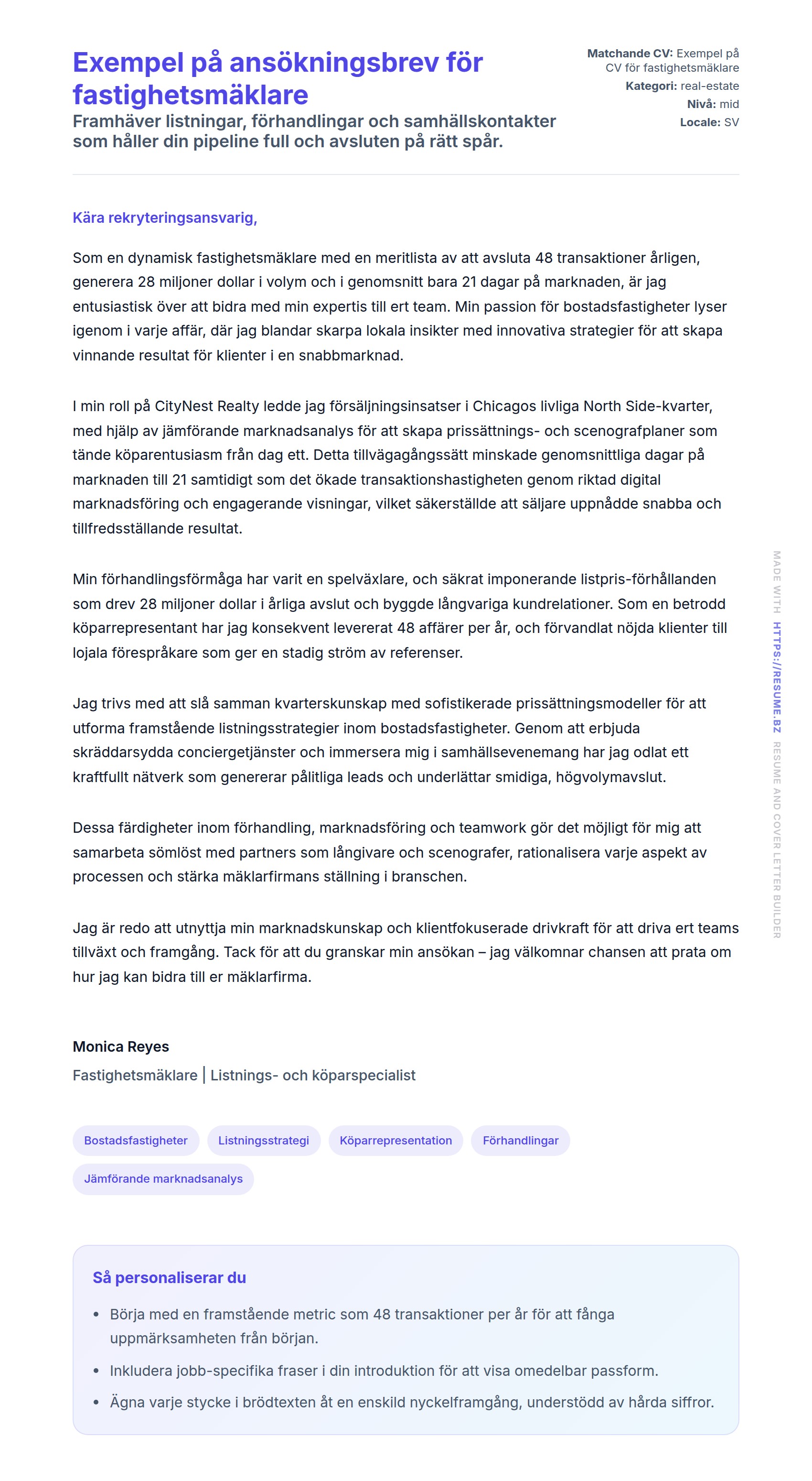 Förhandsgranskning av motivationsbrev för Exempel på ansökningsbrev för fastighetsmäklare