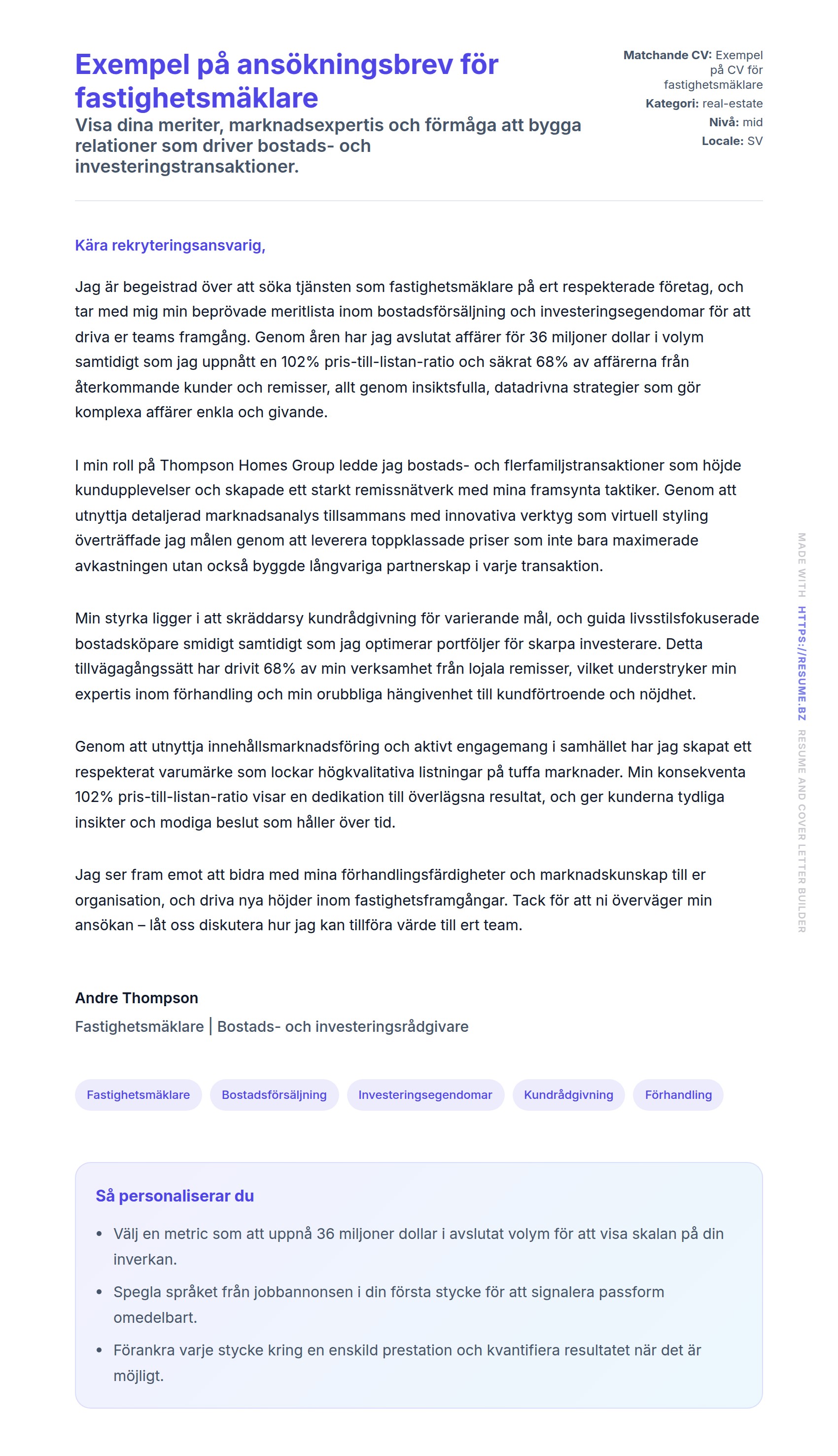 Förhandsgranskning av motivationsbrev för Exempel på ansökningsbrev för fastighetsmäklare