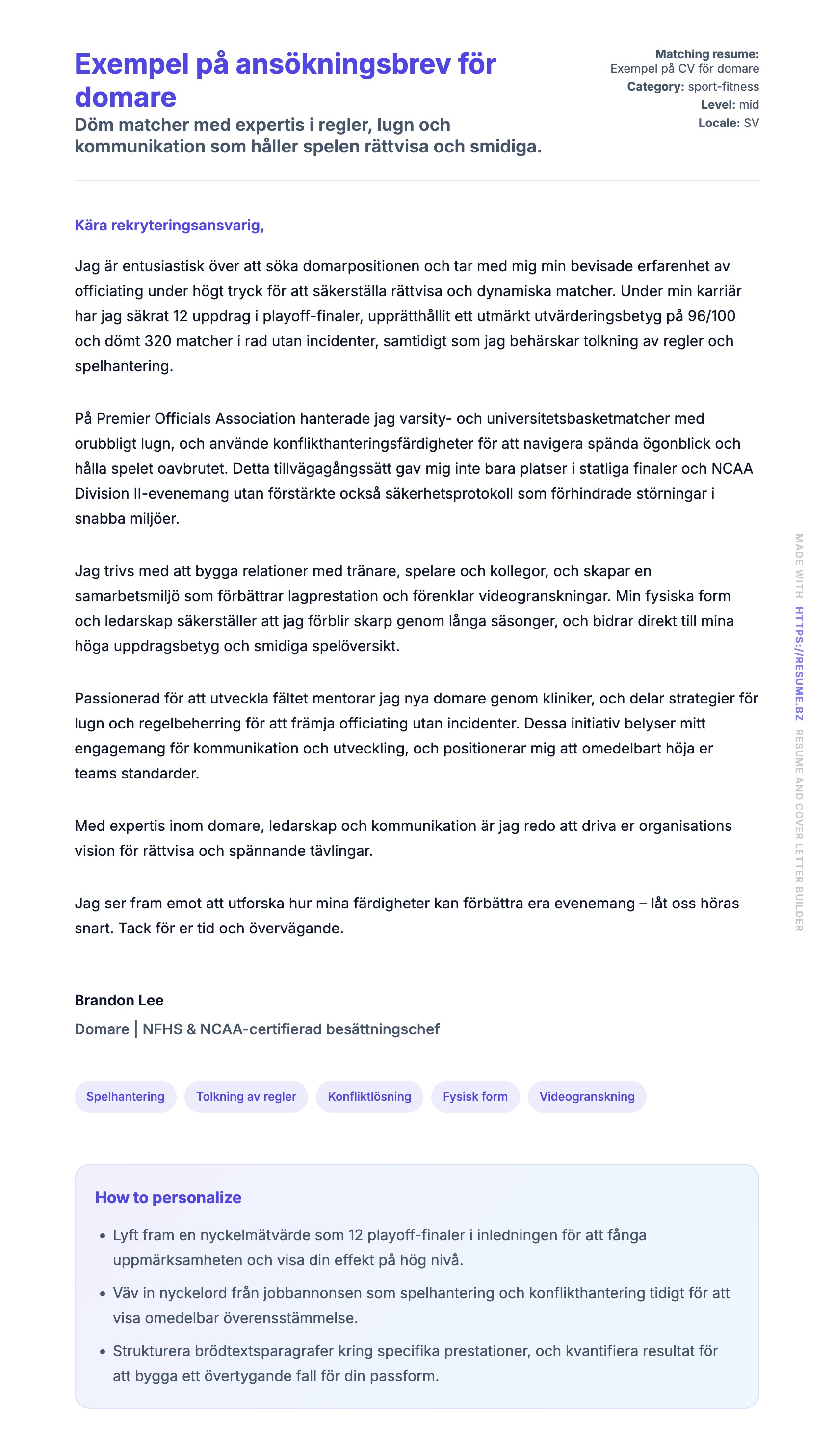 Förhandsgranskning av motivationsbrev för Exempel på ansökningsbrev för domare