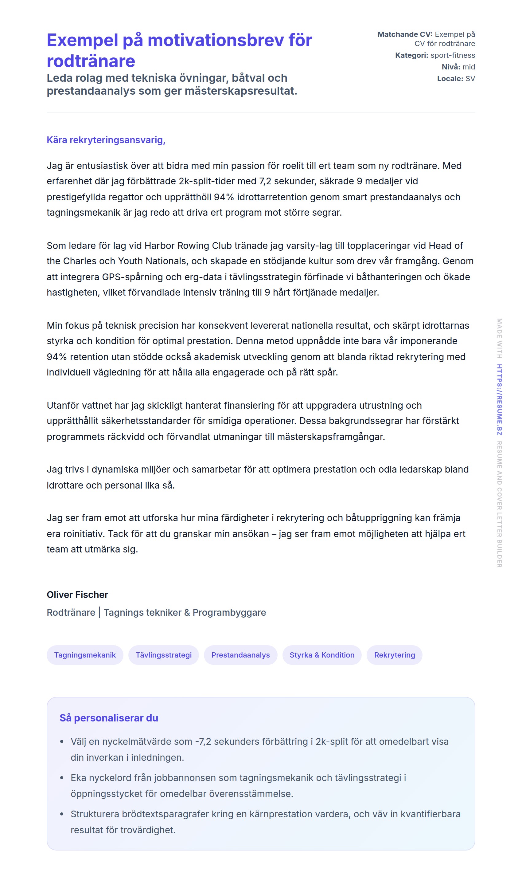 Förhandsgranskning av motivationsbrev för Exempel på motivationsbrev för rodtränare