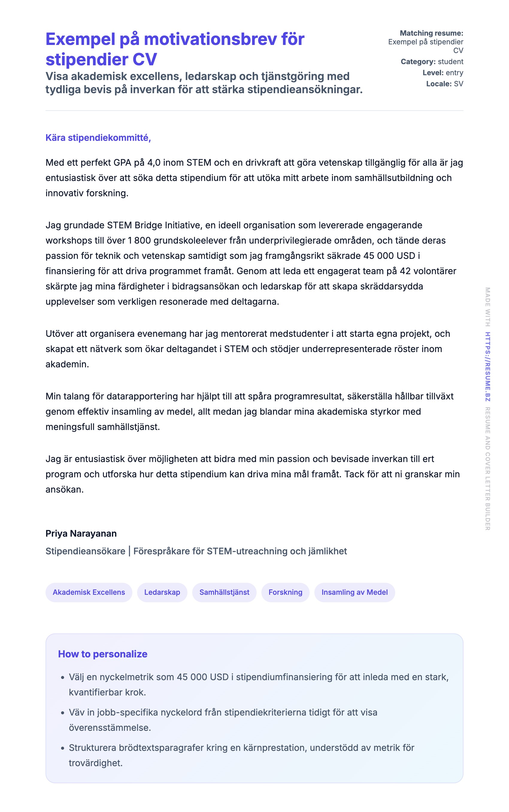 Förhandsgranskning av motivationsbrev för Exempel på motivationsbrev för stipendier CV
