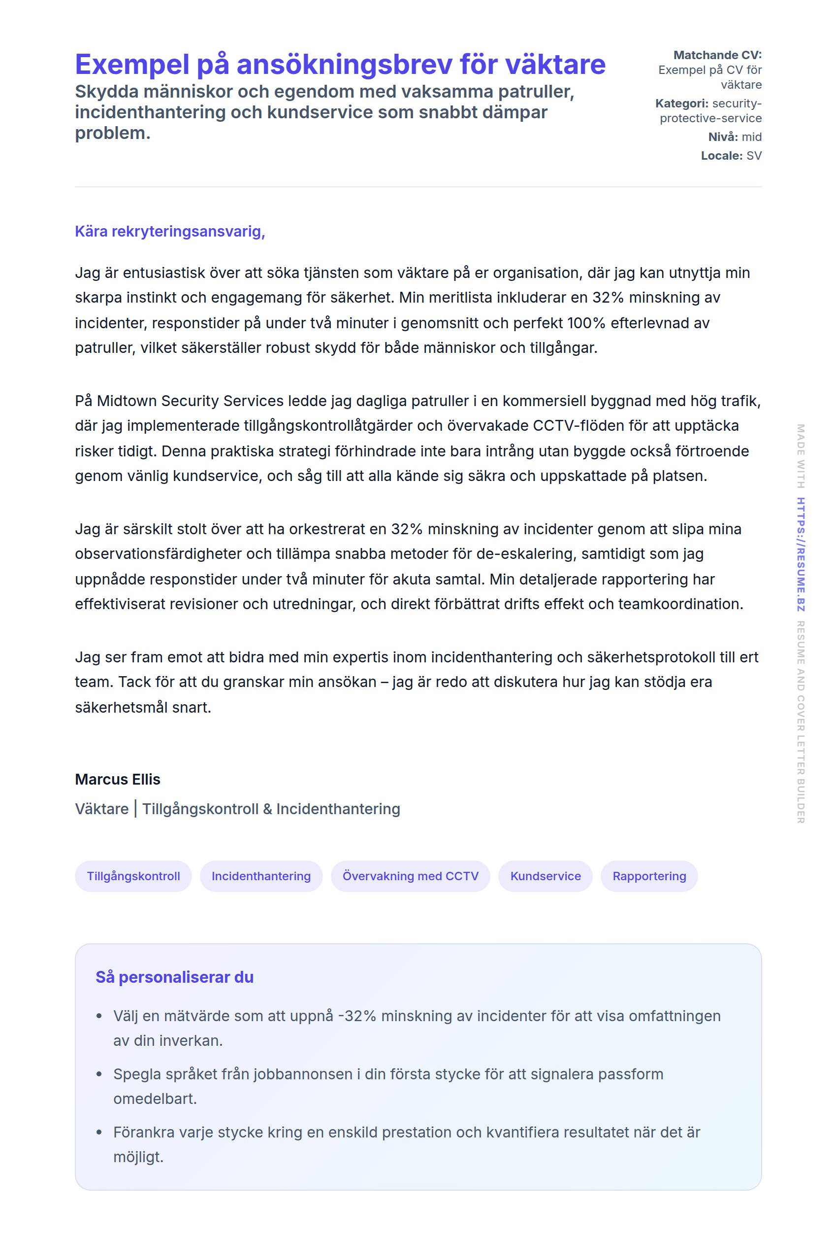 Förhandsgranskning av motivationsbrev för Exempel på ansökningsbrev för väktare