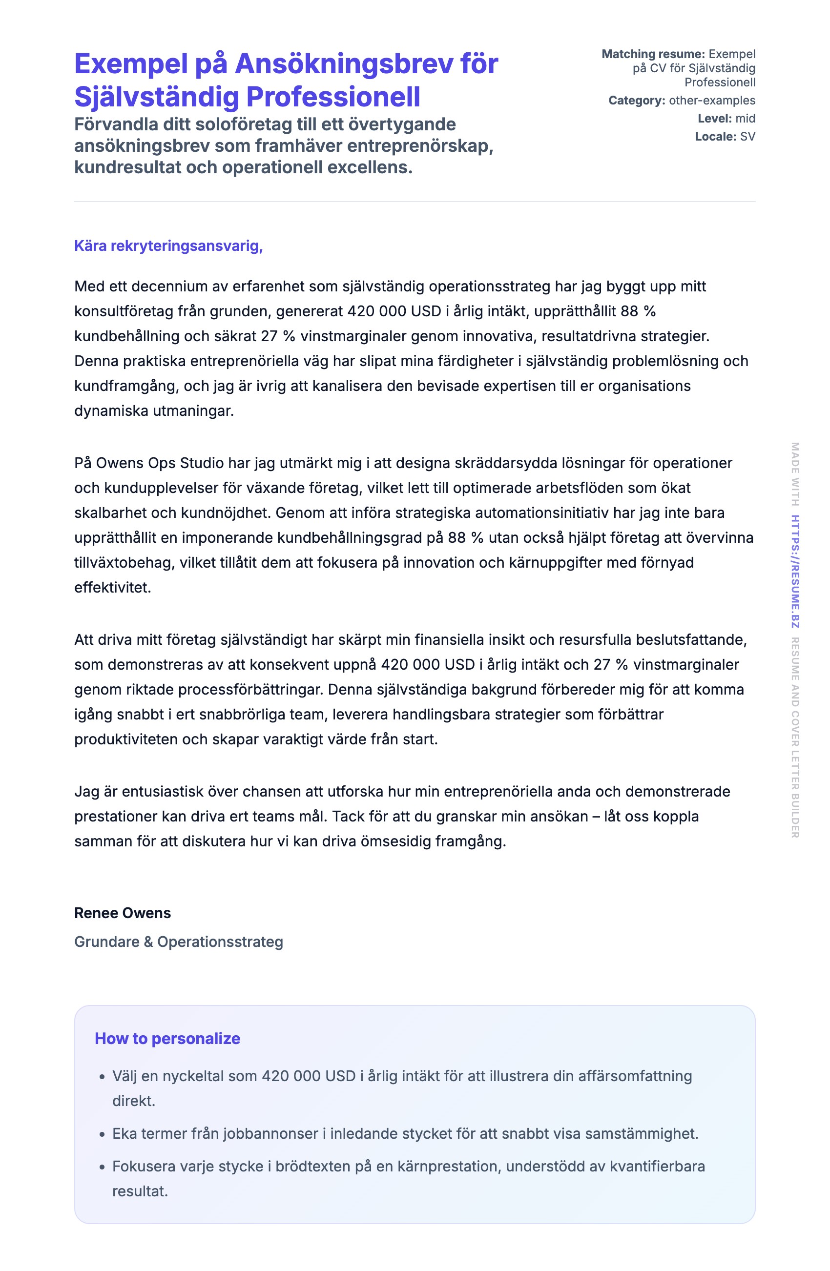 Förhandsgranskning av motivationsbrev för Exempel på Ansökningsbrev för Självständig Professionell